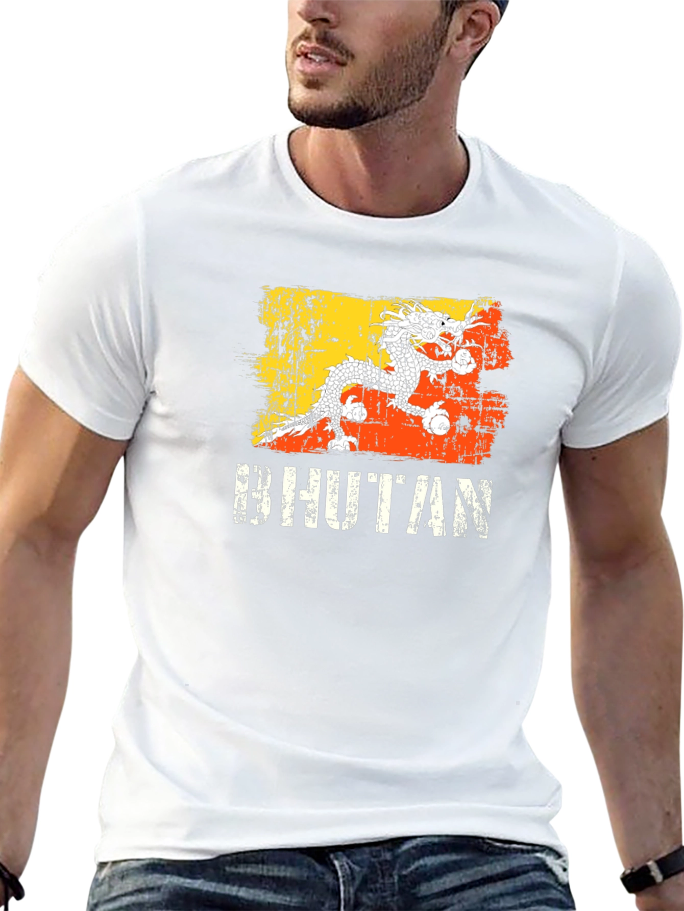 Bhutan Flag Dragon Graphic T-Shirt - Black