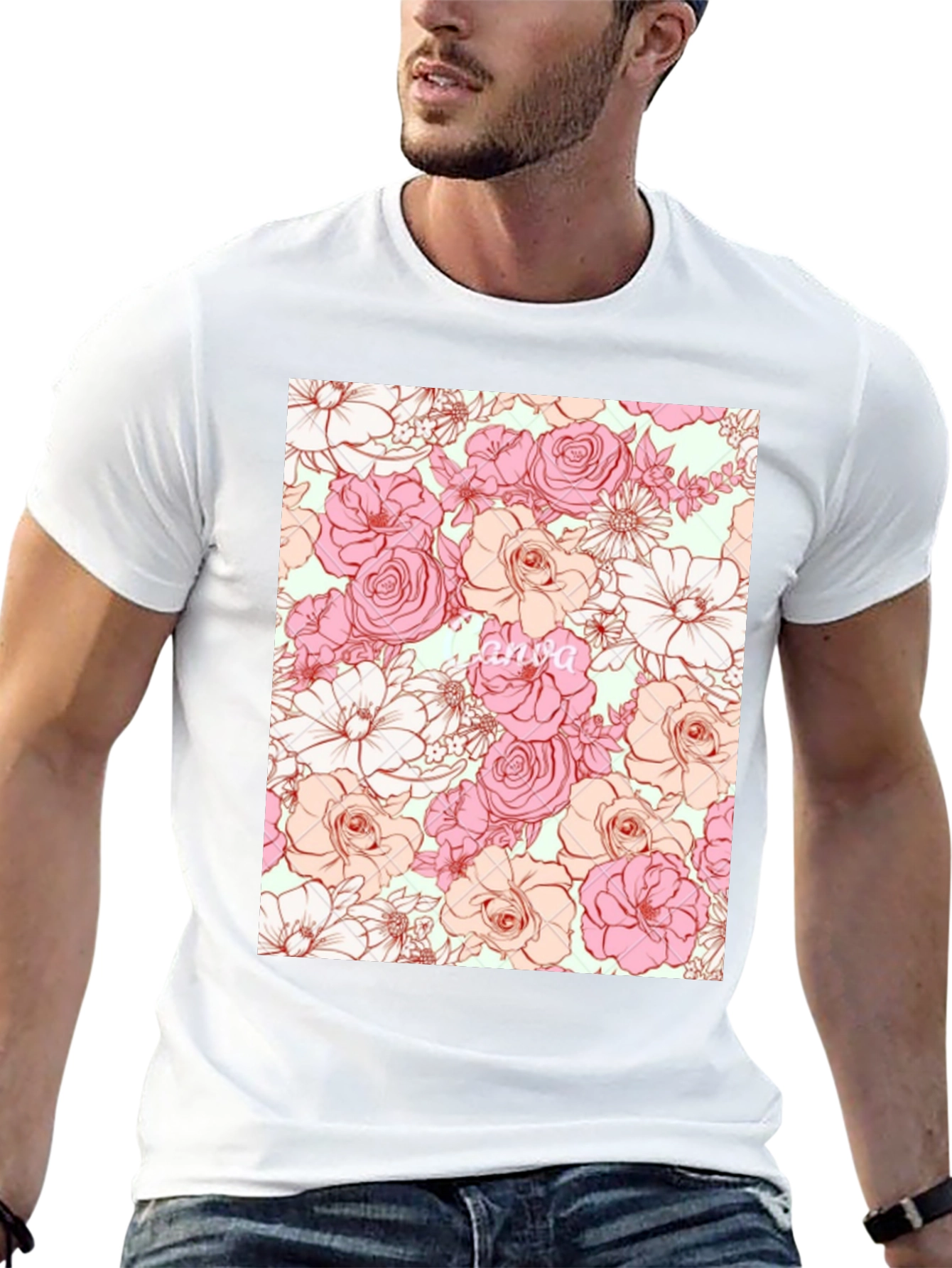 Floral Print T-Shirt - Black Casual Tee