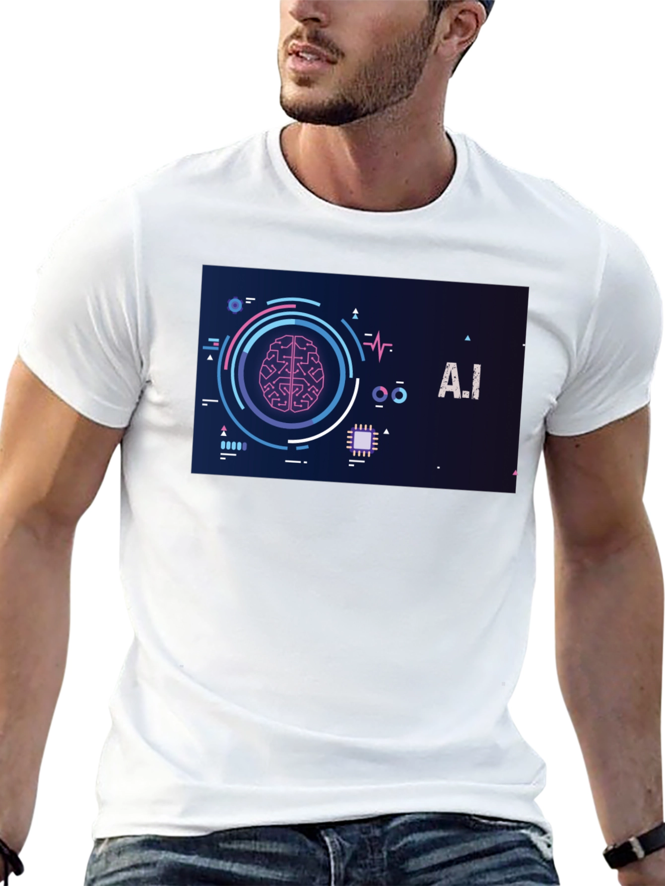 AI Brain Graphic Tee - Modern Tech Style