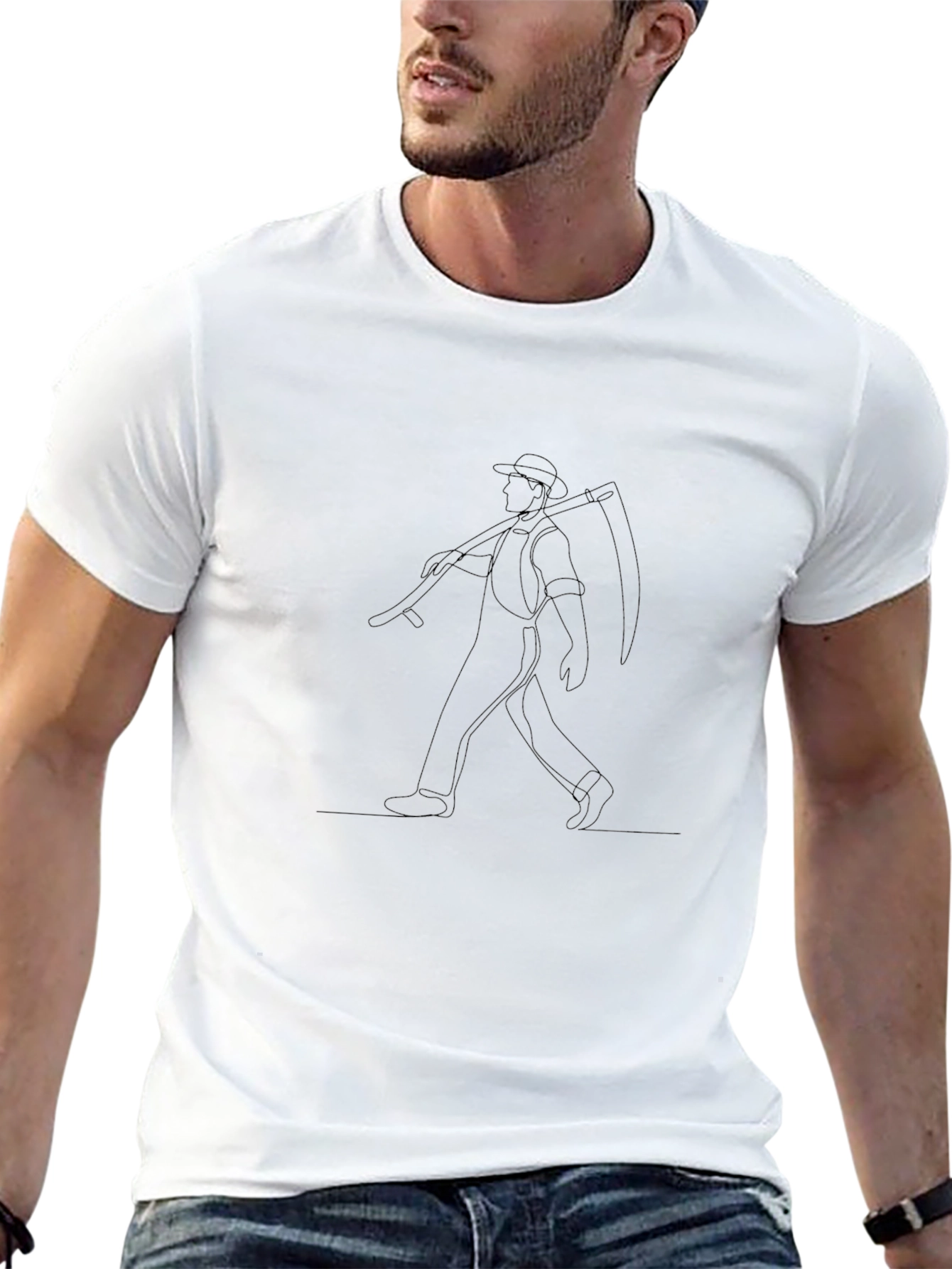 Grim Reaper Line Art Black T-Shirt