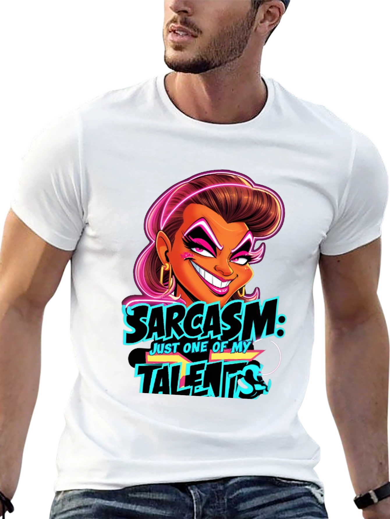 Sarcasm Cartoon Graphic Black T-Shirt