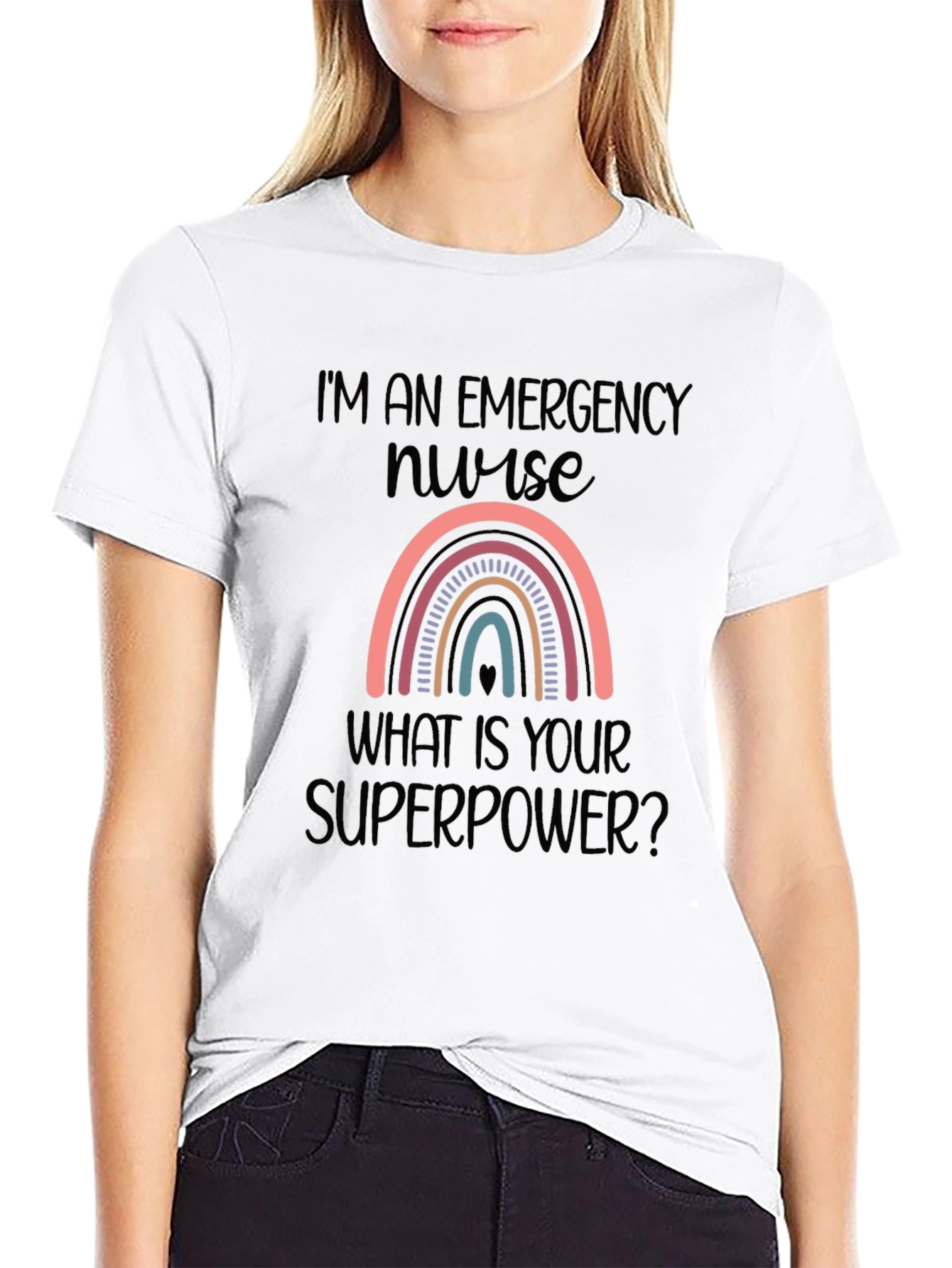 Emergency Nurse Superpower Rainbow Graphic T-Shirt