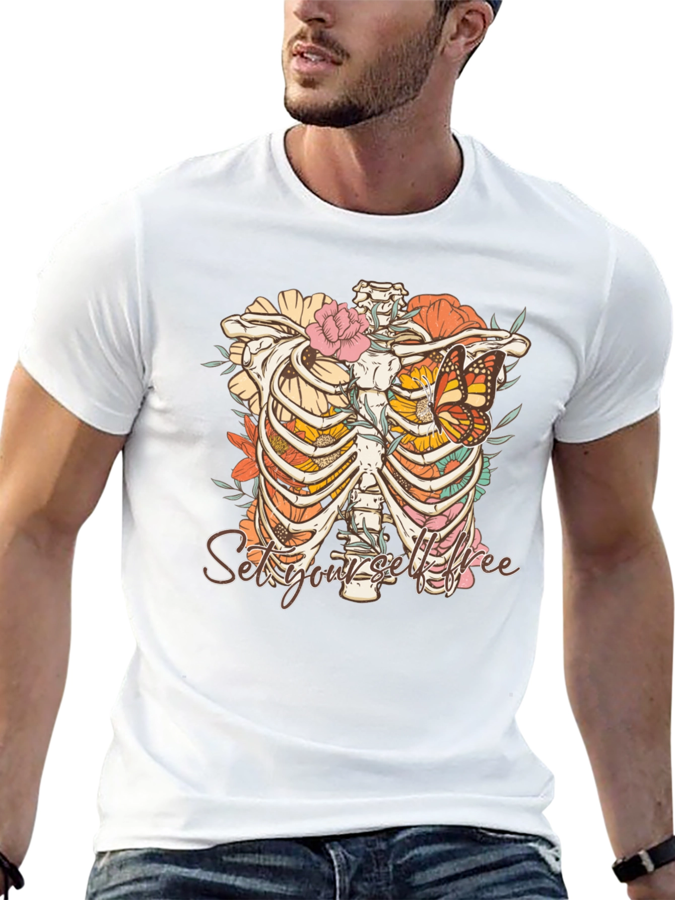 Floral Rib Cage T-Shirt - Set Yourself Free