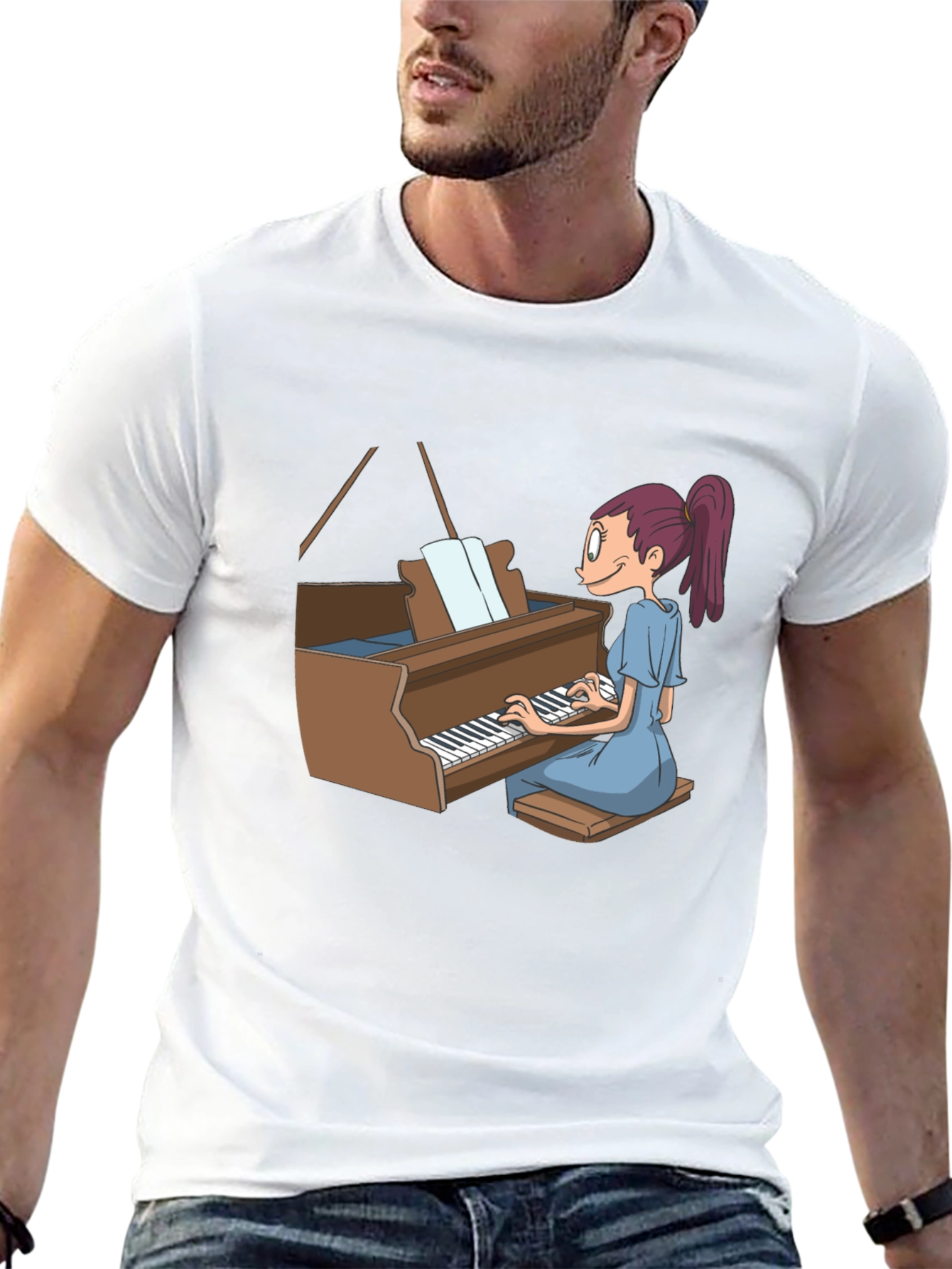 Piano Girl Graphic Tee - Black Cotton T-Shirt