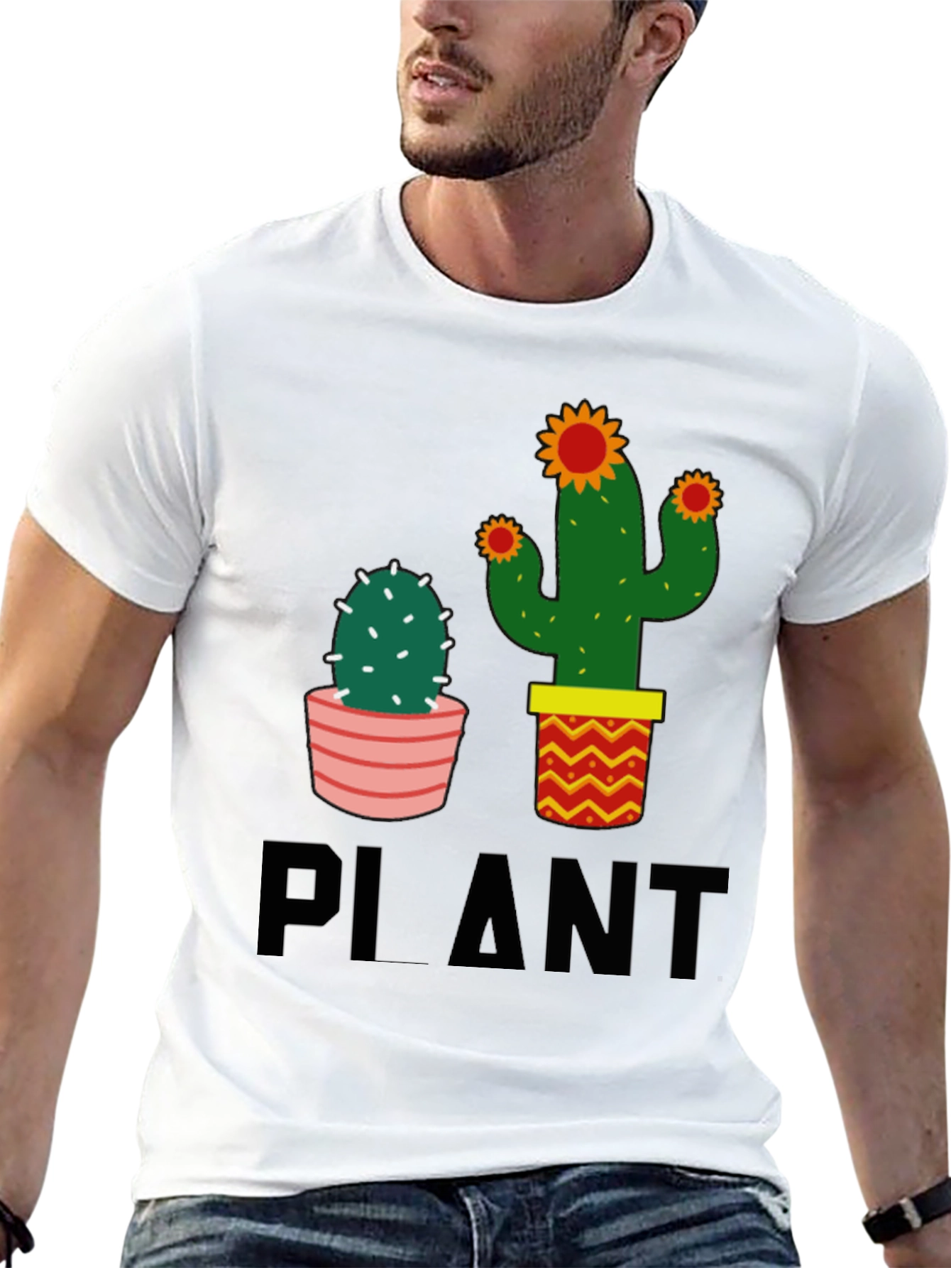 Cactus Plant Graphic Tee - Black Cotton Casual T-Shirt