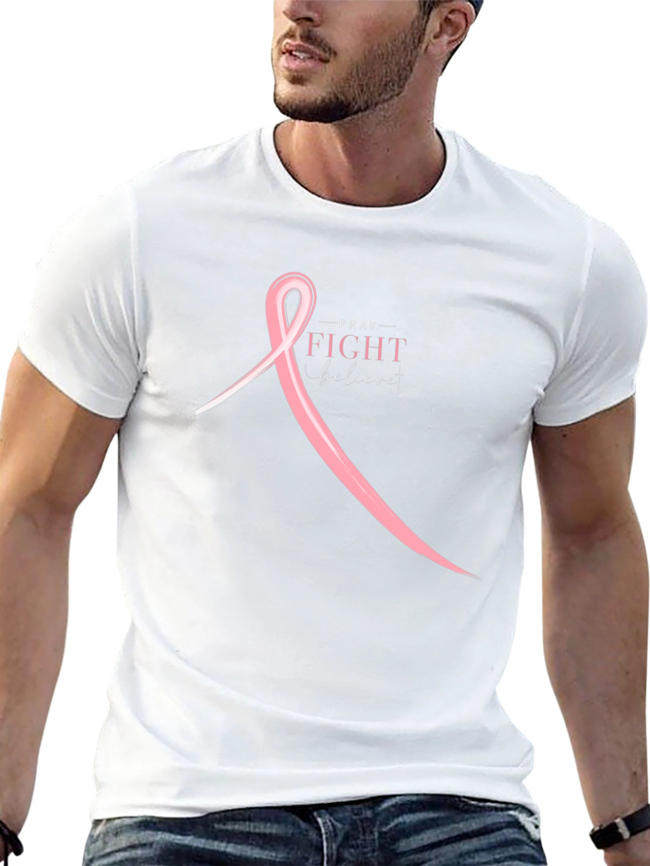Pray Fight Believe T-Shirt - Breast Cancer Awareness