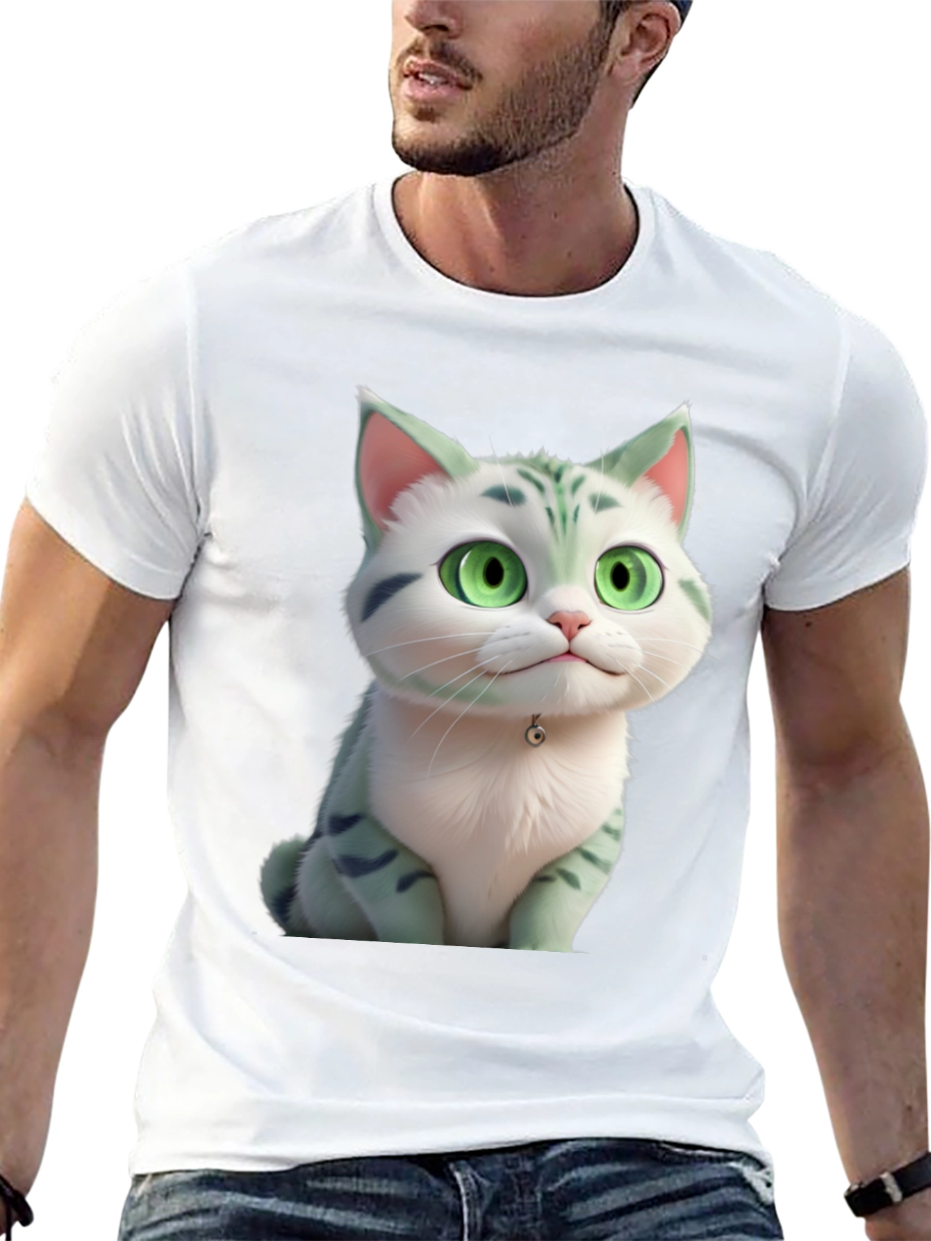 Cartoon Cat Graphic Tee - Black