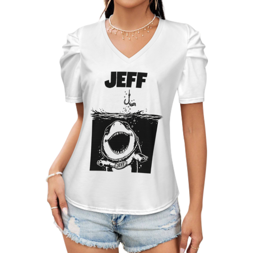 Jeff Funny Shark Graphic Tee, Cute Ocean Cartoon Shirt, Retro Sea Creature T-Shirt, Playful Marine Animal Apparel, Trendy Beach Vacation Graphic Top(z695)