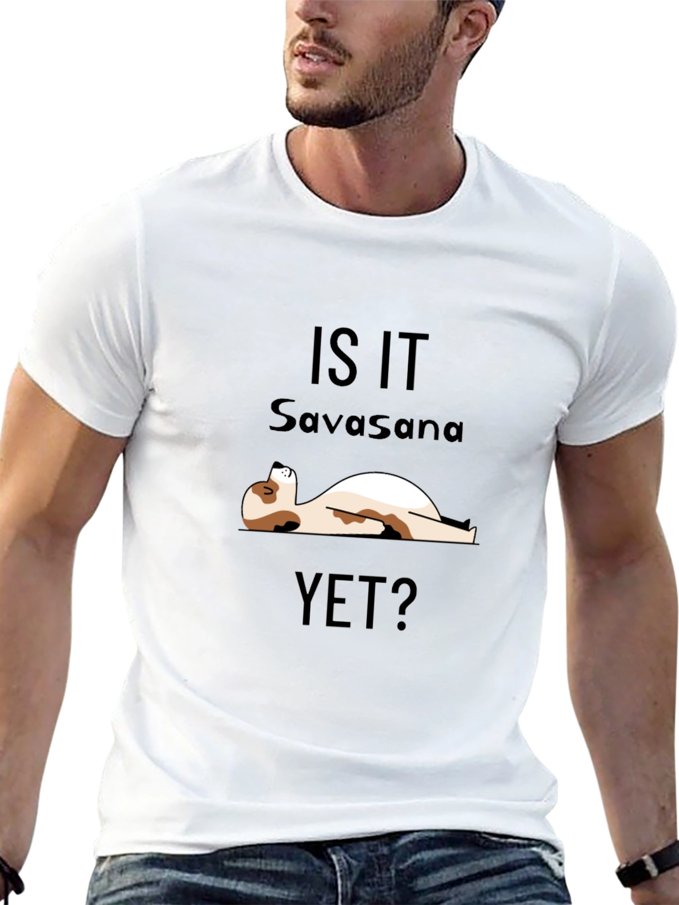 Funny Yoga Savasana Cat Graphic T-Shirt