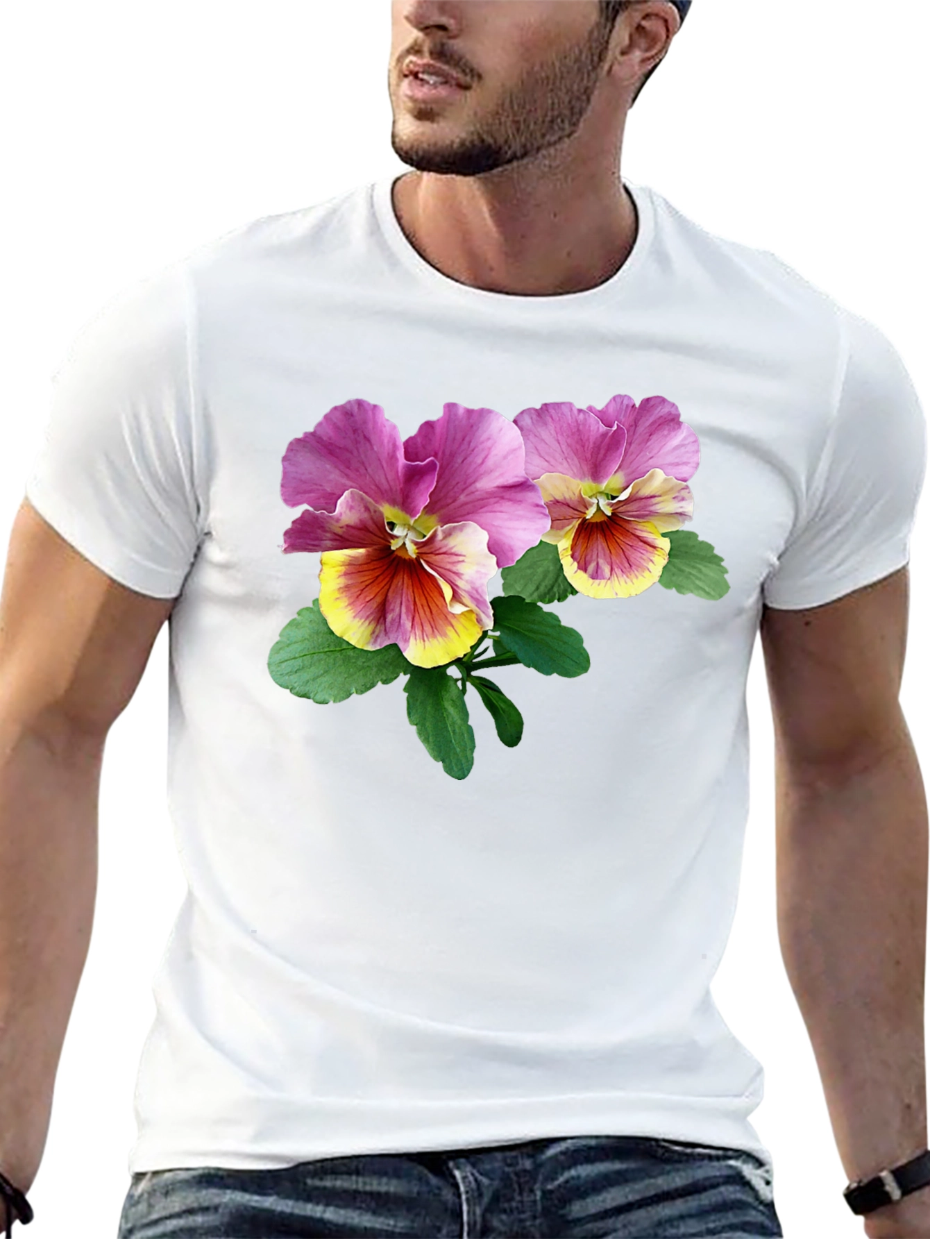 Floral Pansy Graphic Black T-Shirt