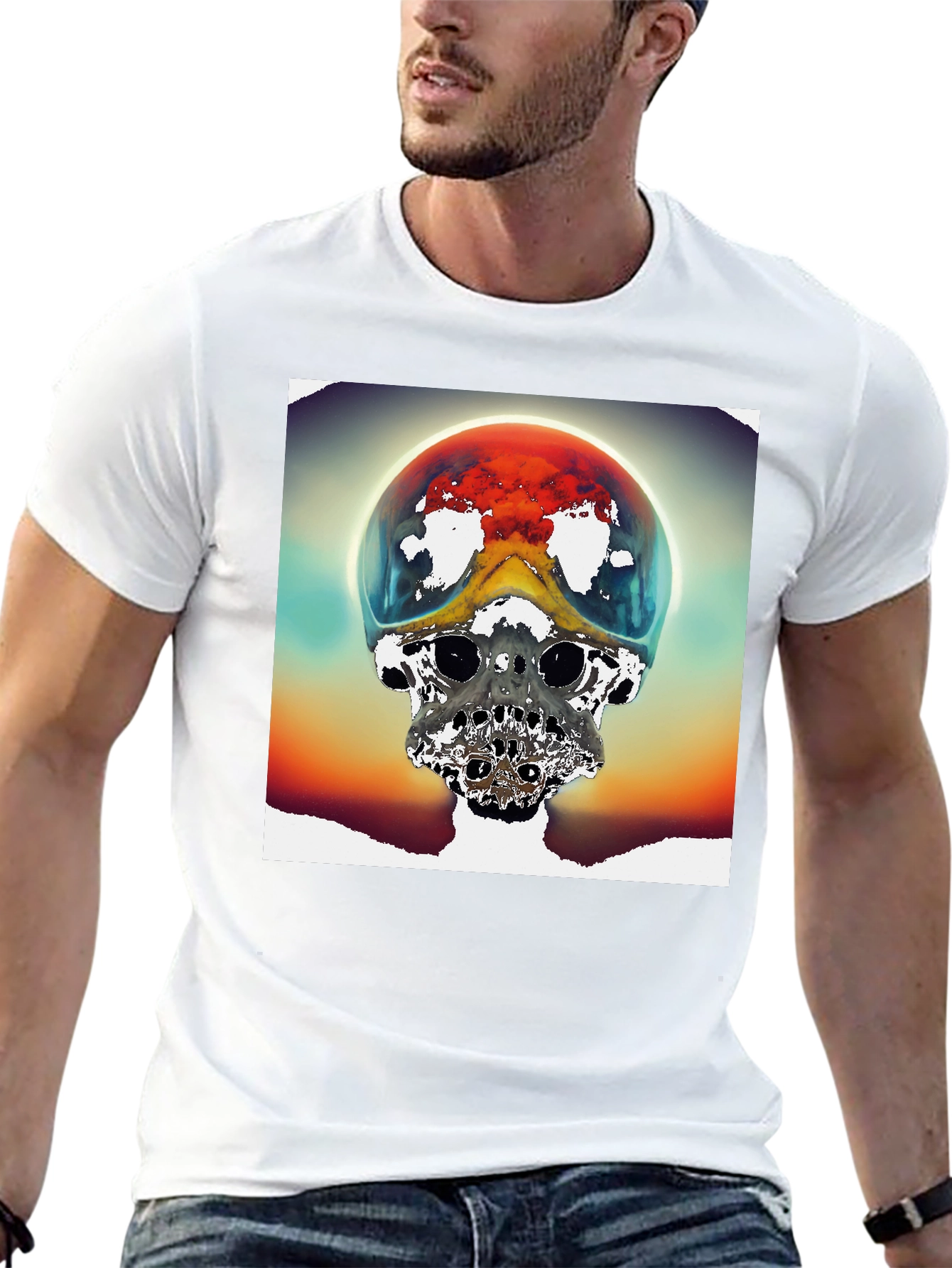 Surreal Skull Graphic Tee - Unique Sci-Fi Design