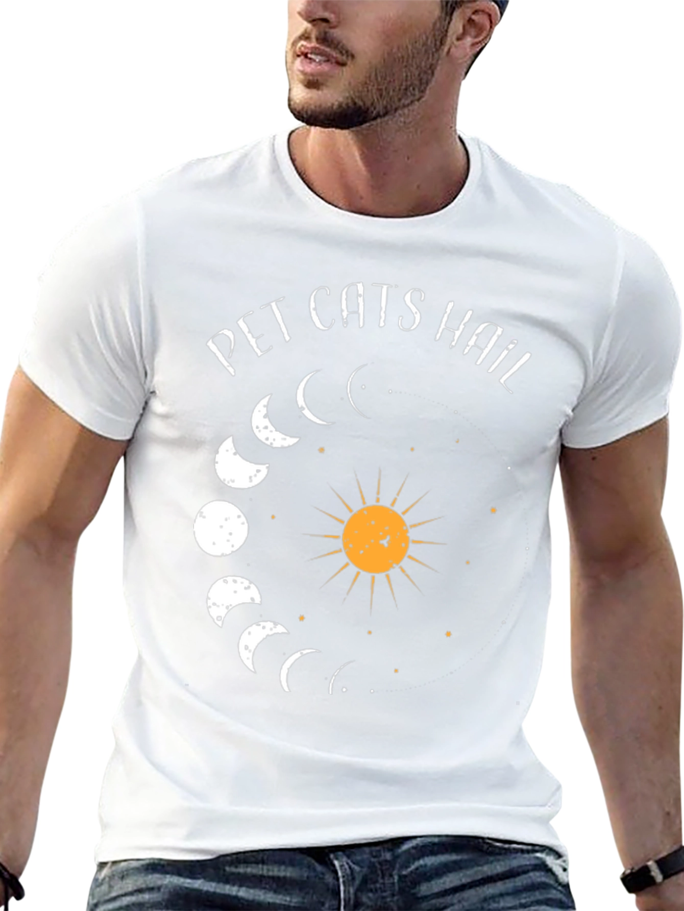 Pet Cats Hail Moon Phase Graphic Tee - Black