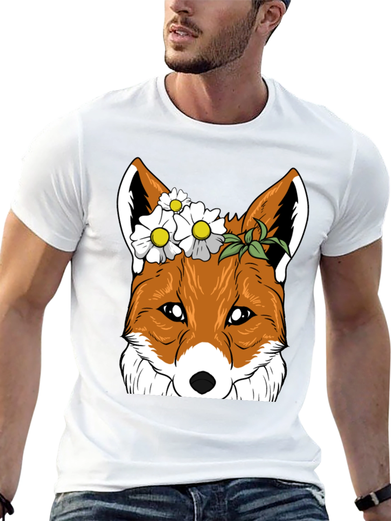 Floral Fox Graphic Tee - Unisex Black T-Shirt
