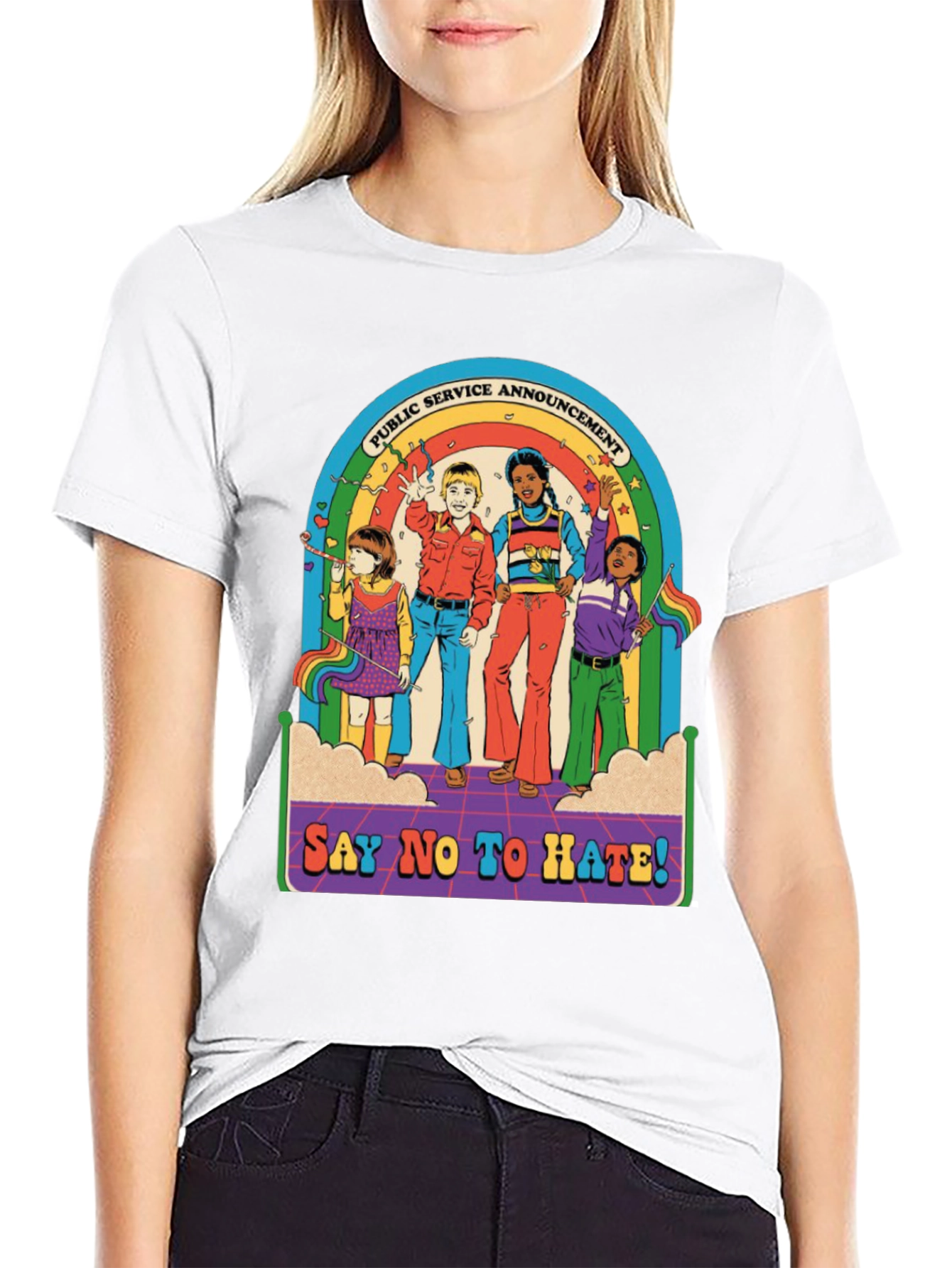 Say No To Hate T-Shirt - Retro Rainbow Design