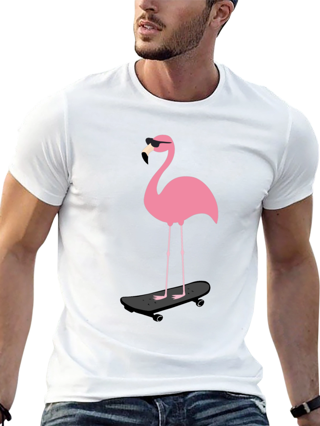 Cool Flamingo Skateboarder Graphic Tee