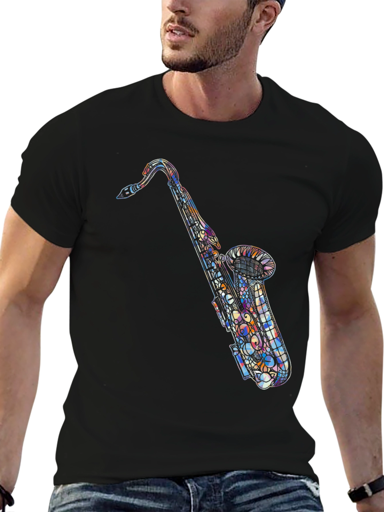 Abstract Saxophone Graphic Tee - Black