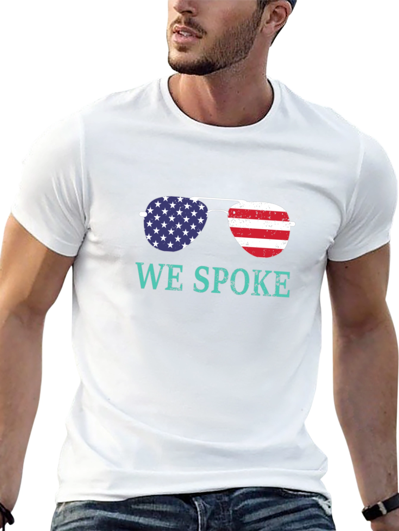 We Spoke American Flag Sunglasses Graphic T-Shirt