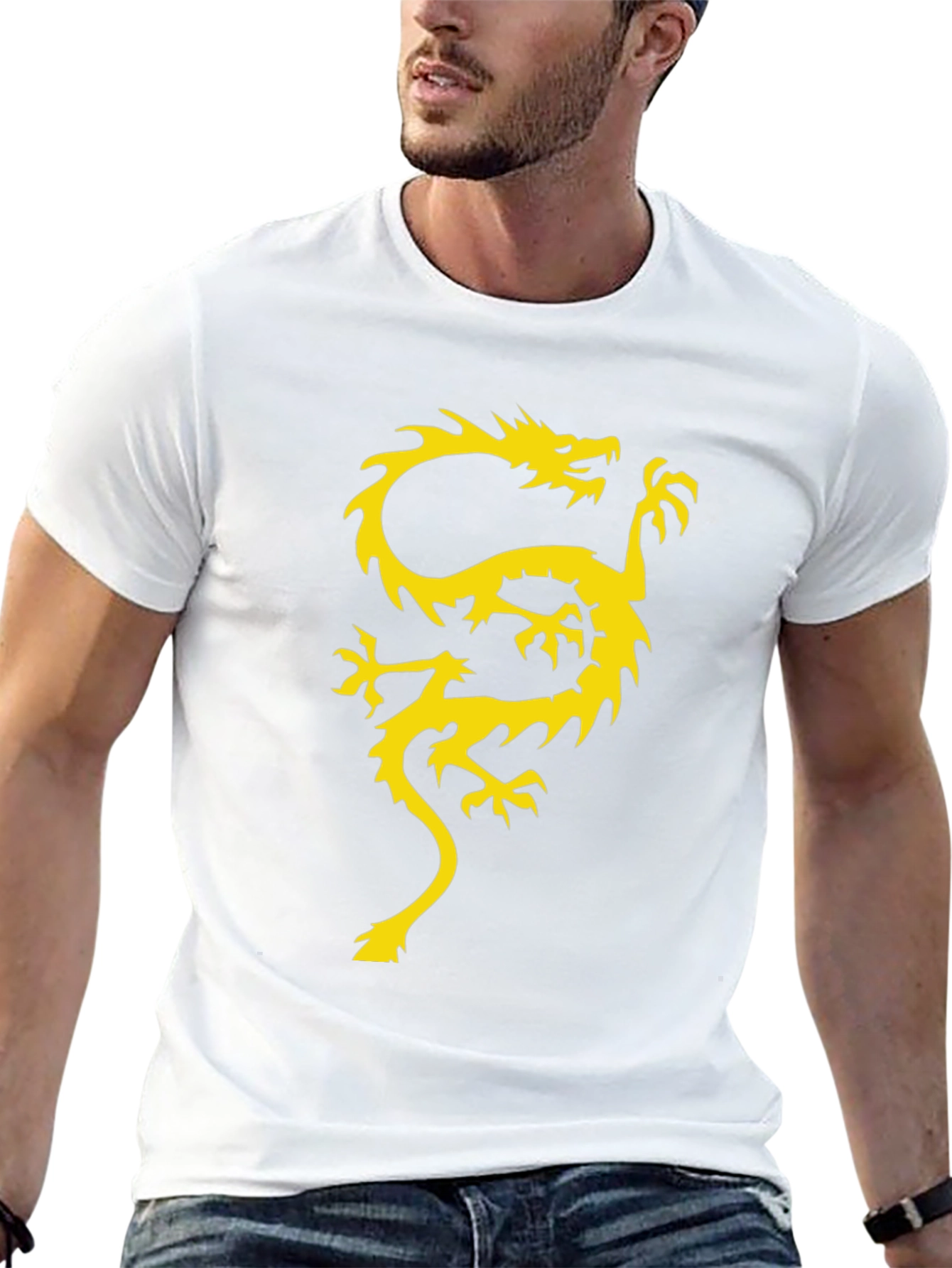 Black T-Shirt with Gold Dragon Graphic