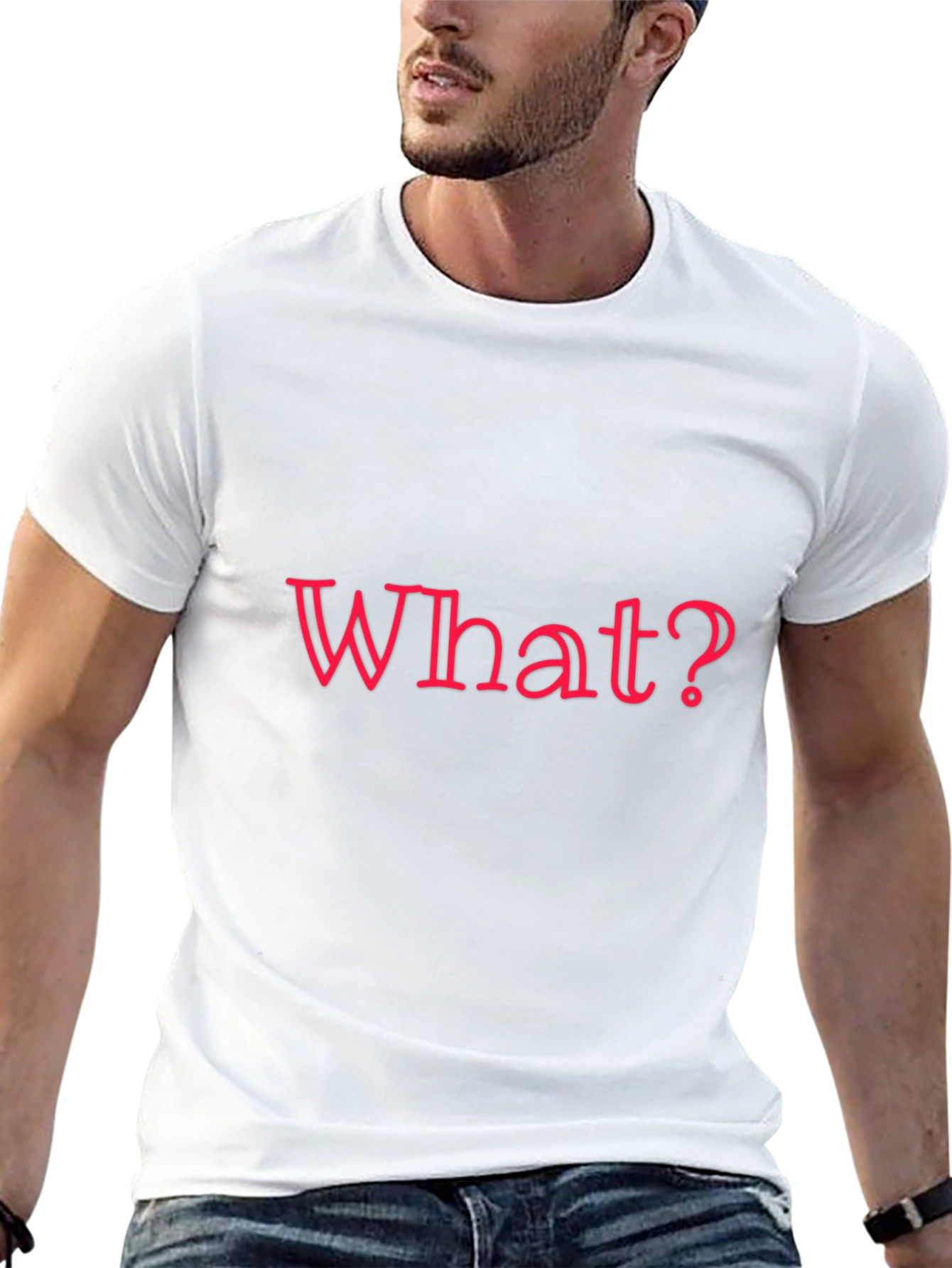 Mens Black T-Shirt - What? Graphic Tee