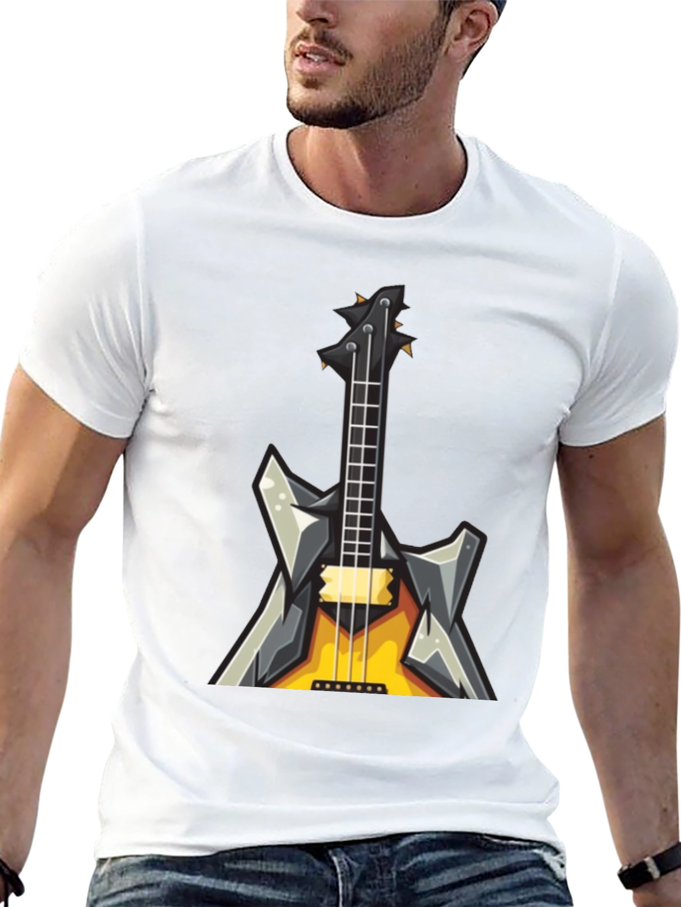 Rock Guitar Graphic Tee - Black Cotton T-Shirt