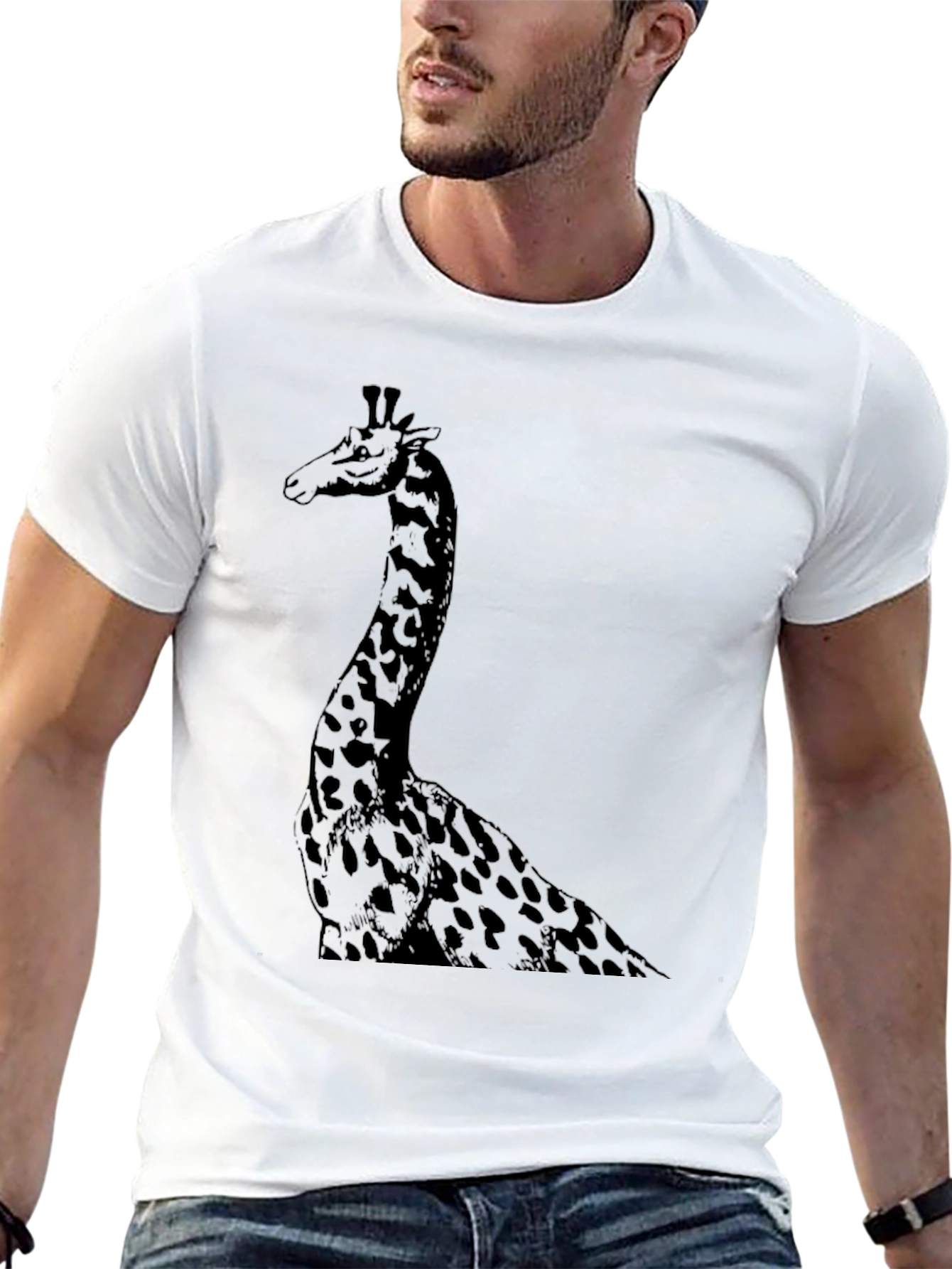 Giraffe Graphic Tee - Mens Black Cotton T-Shirt