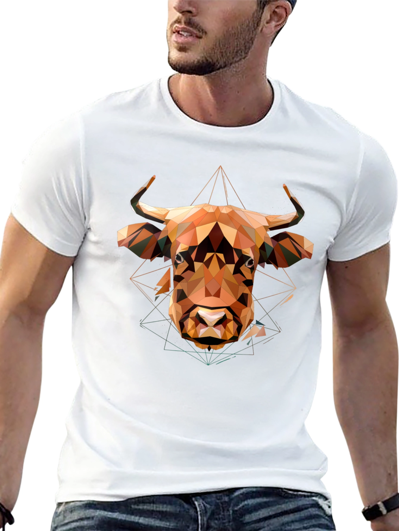 Geometric Bull Graphic Tee - Modern Mens Black T-Shirt