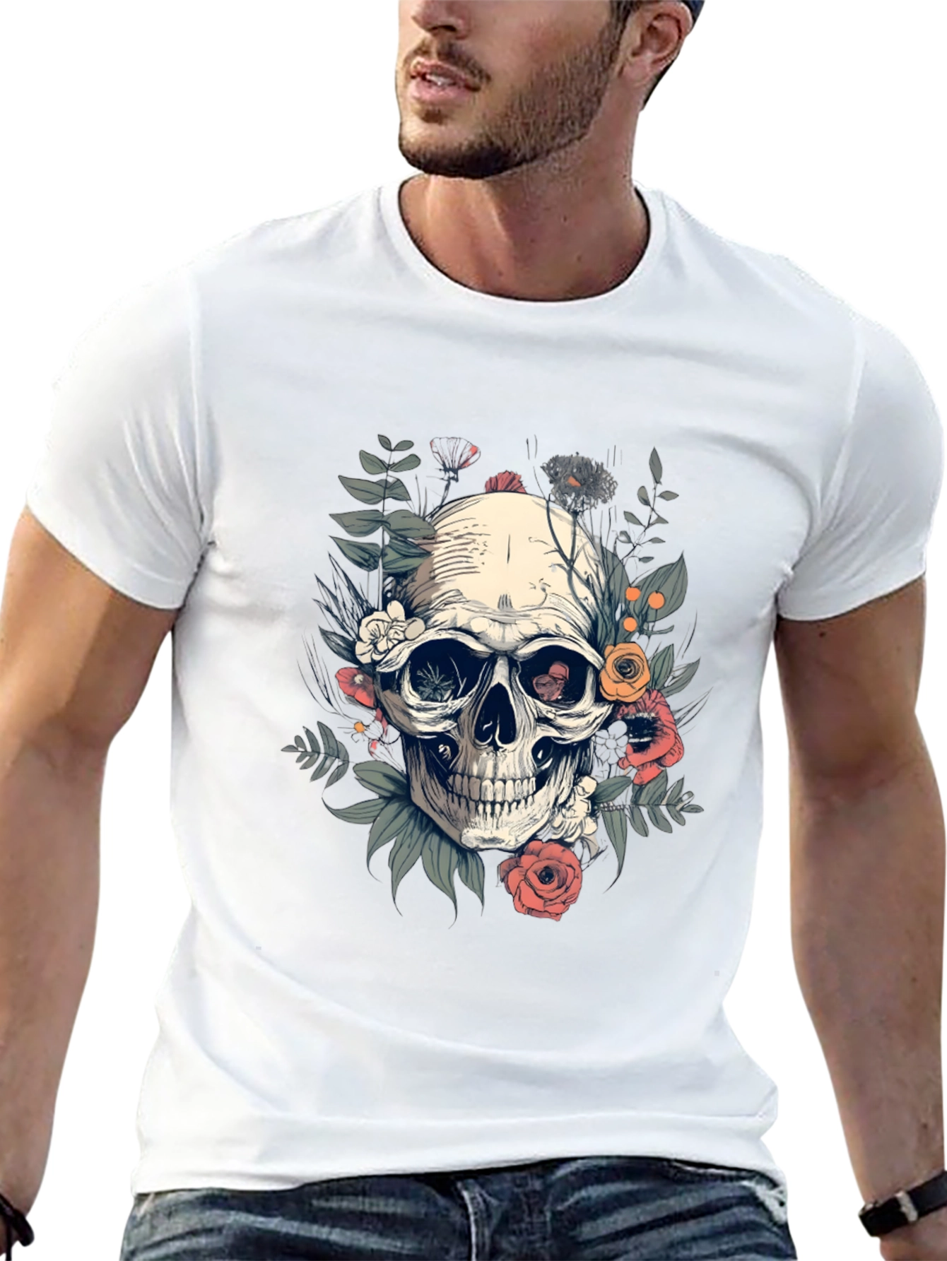 Skull Floral T-Shirt - Black