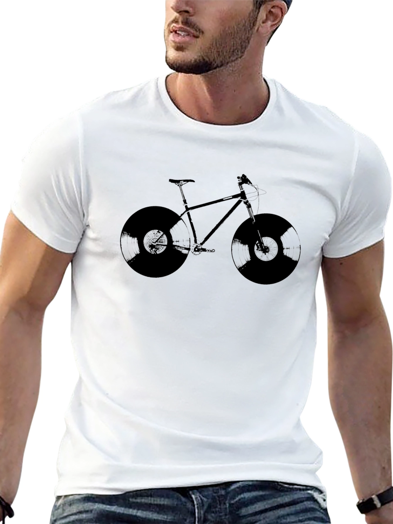 Vinyl Bike Graphic Tee - Classic Black Cotton T-Shirt