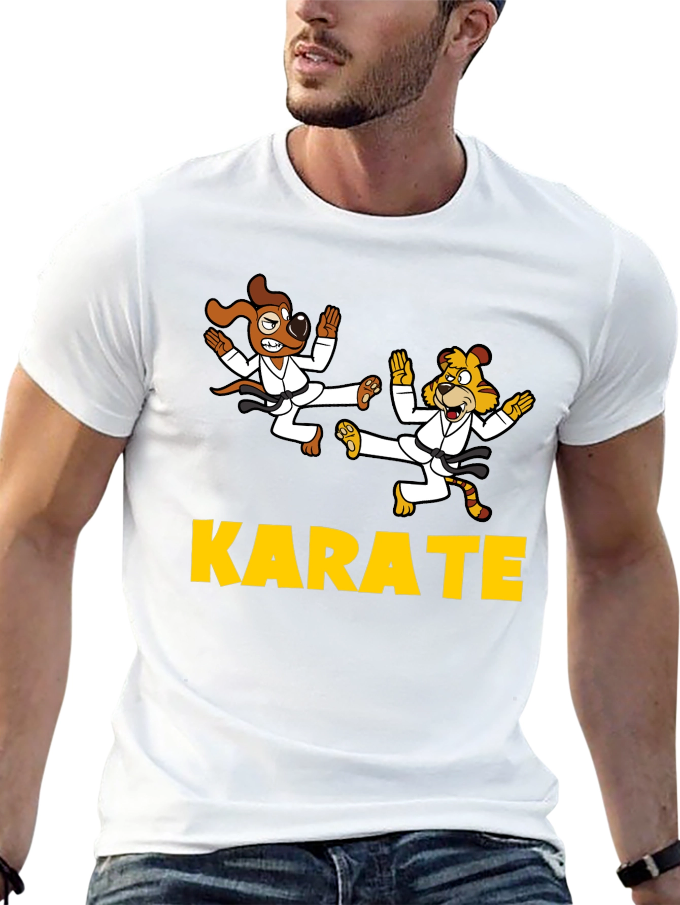 Karate Dog & Tiger Black T-Shirt