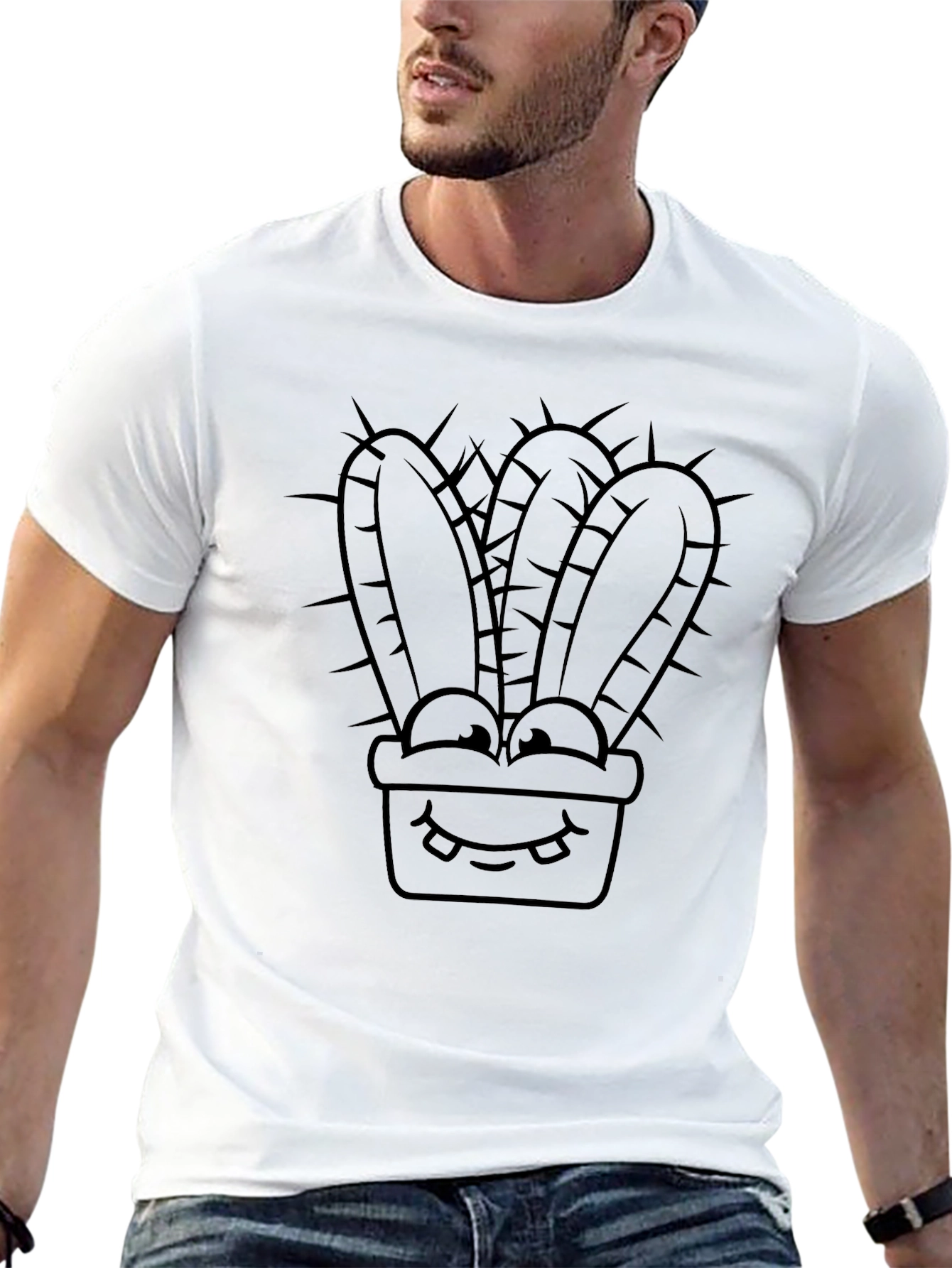 Cartoon Cactus T-Shirt - Black Graphic Tee