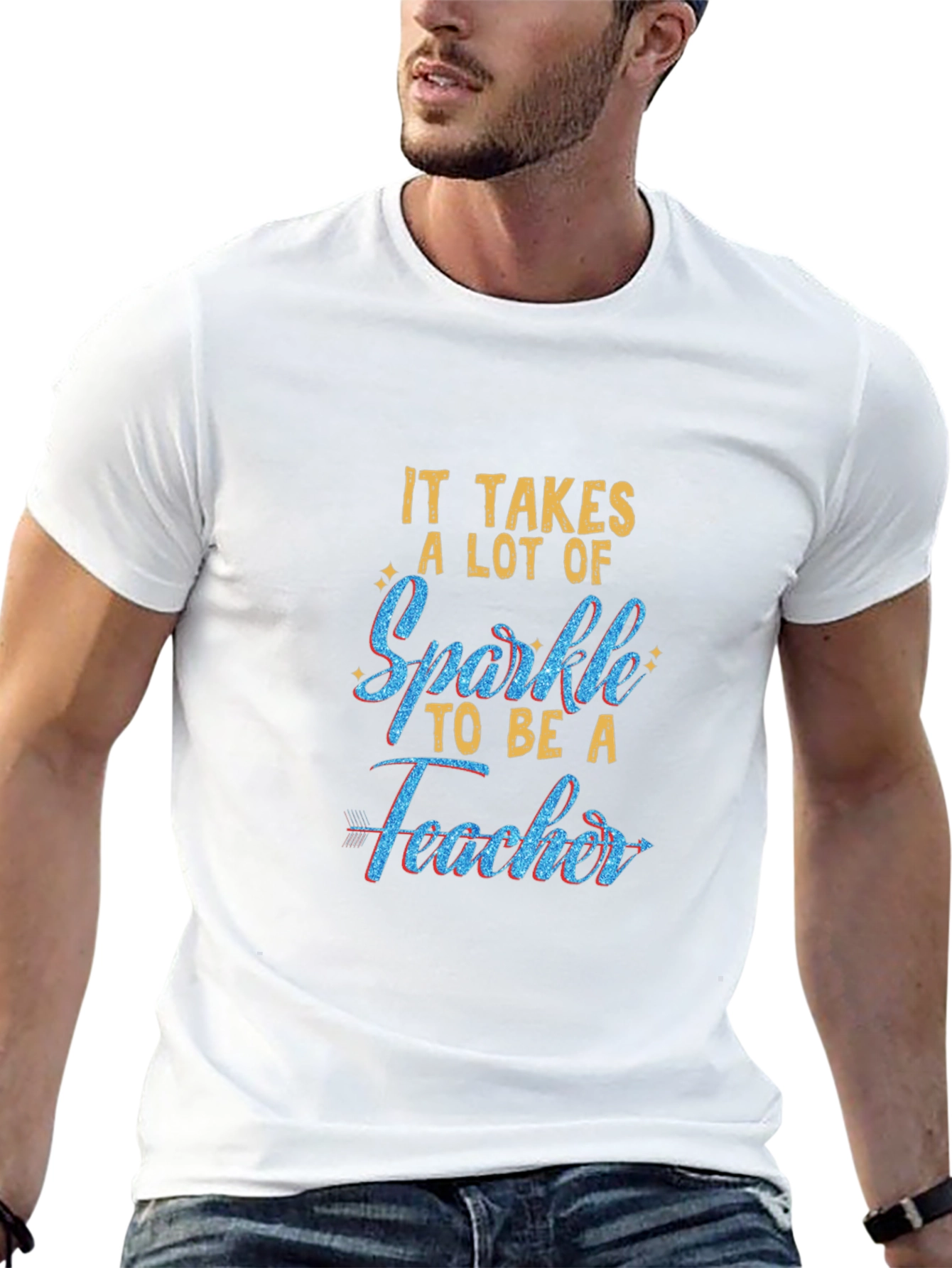 Sparkle Teacher Graphic Tee - Black Cotton T-Shirt