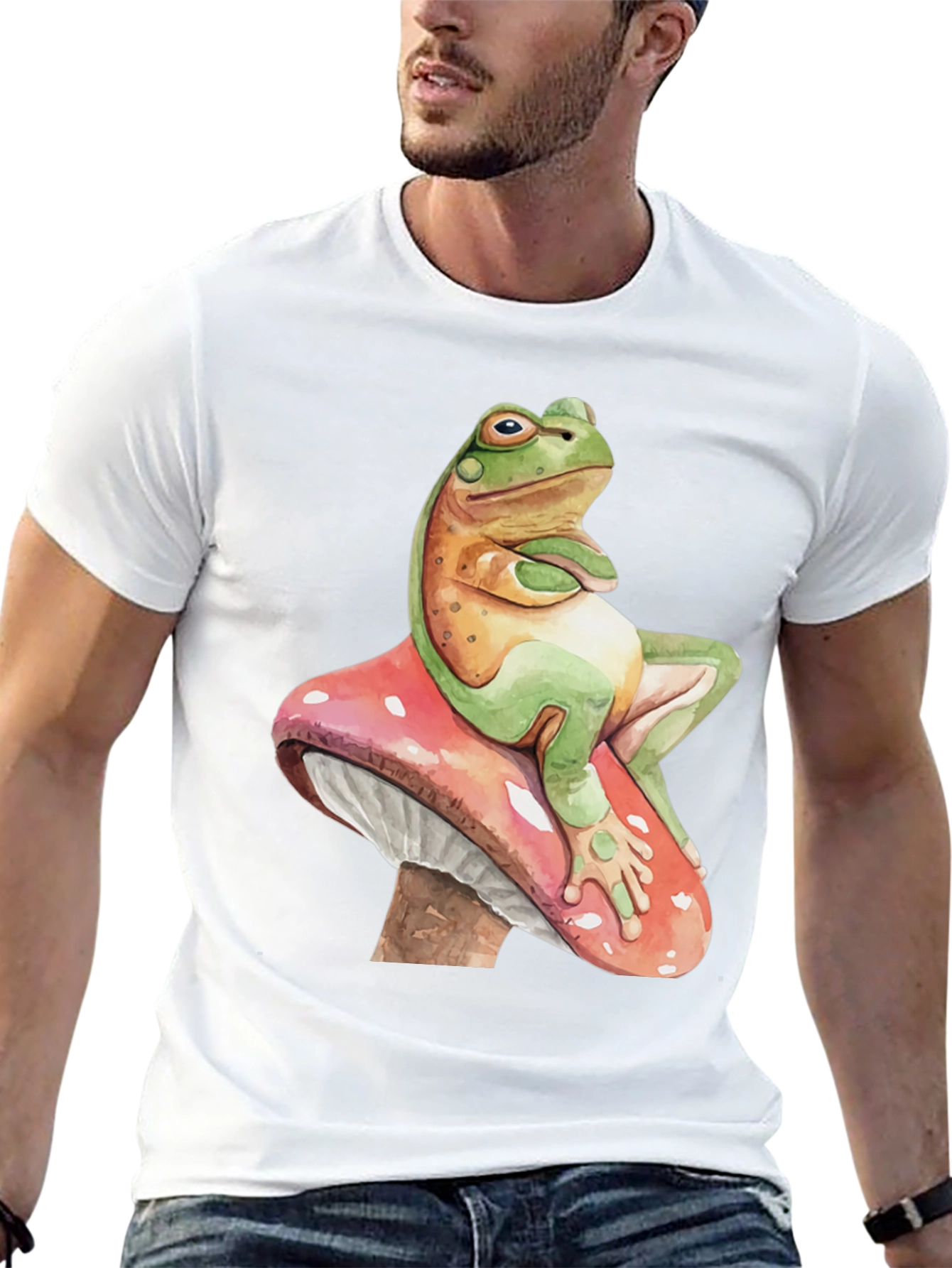 Frog on Mushroom Graphic Tee - Whimsical Design