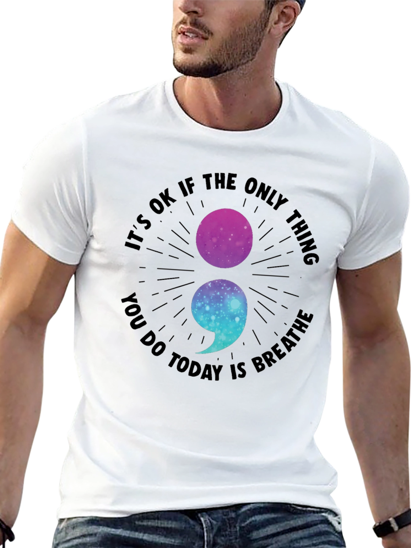Breathe Galaxy Semicolon Graphic Tee - Stay Strong
