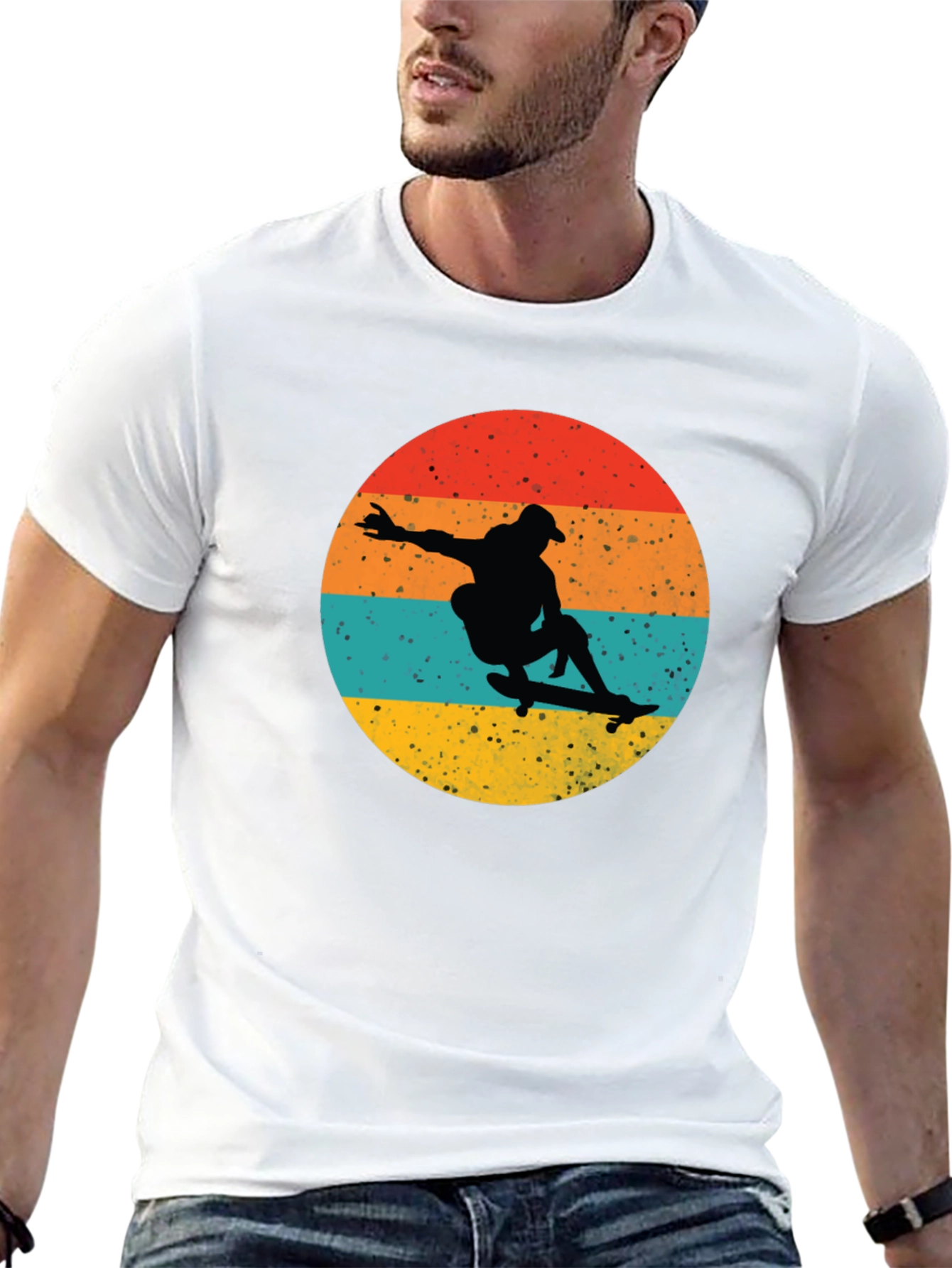 Retro Skateboarder Graphic Tee - Black Cotton