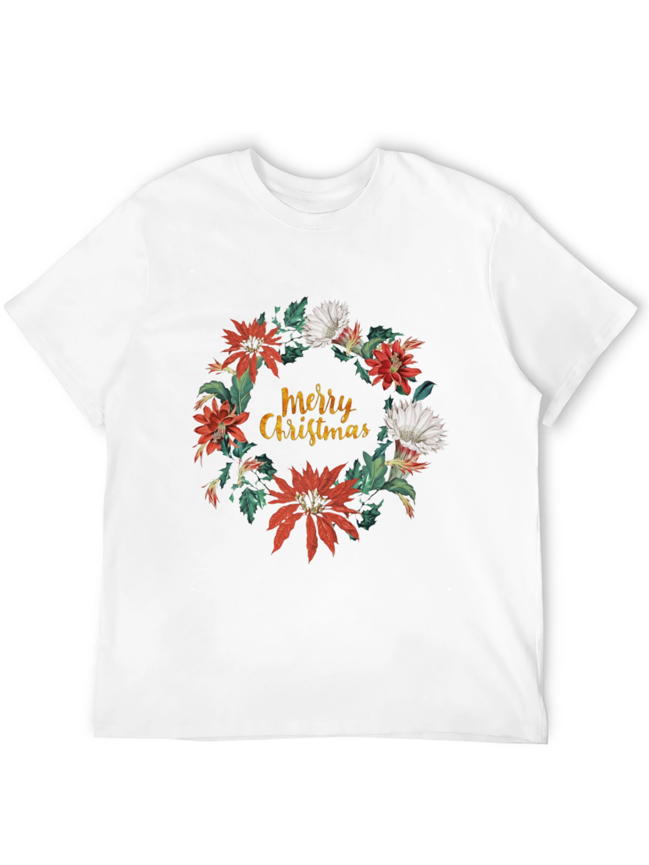 Merry Christmas Floral Wreath T-Shirt