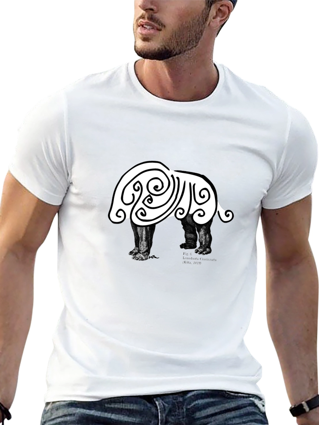 Abstract Hippo Graphic Tee - Black Cotton T-Shirt
