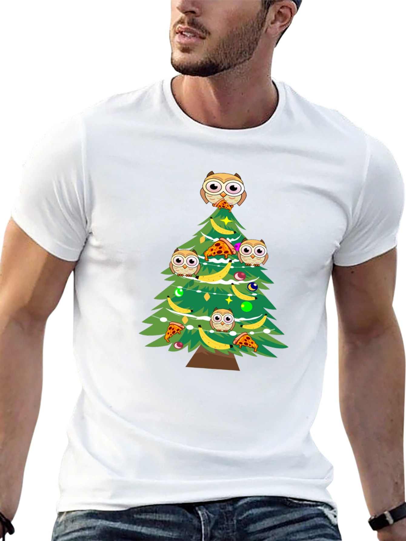 Owl Christmas Tree Graphic T-Shirt