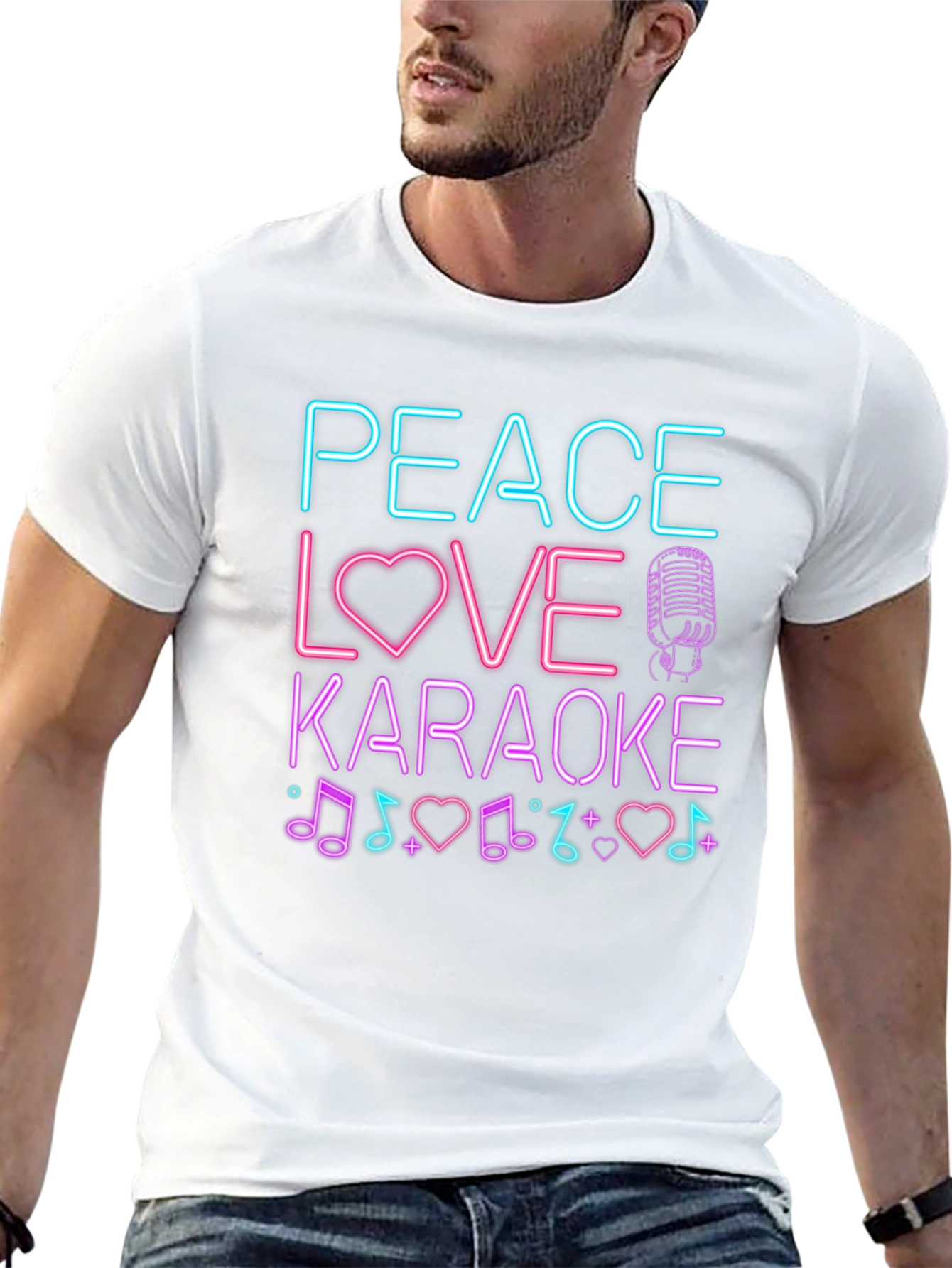 Peace Love Karaoke T-Shirt - Neon Design