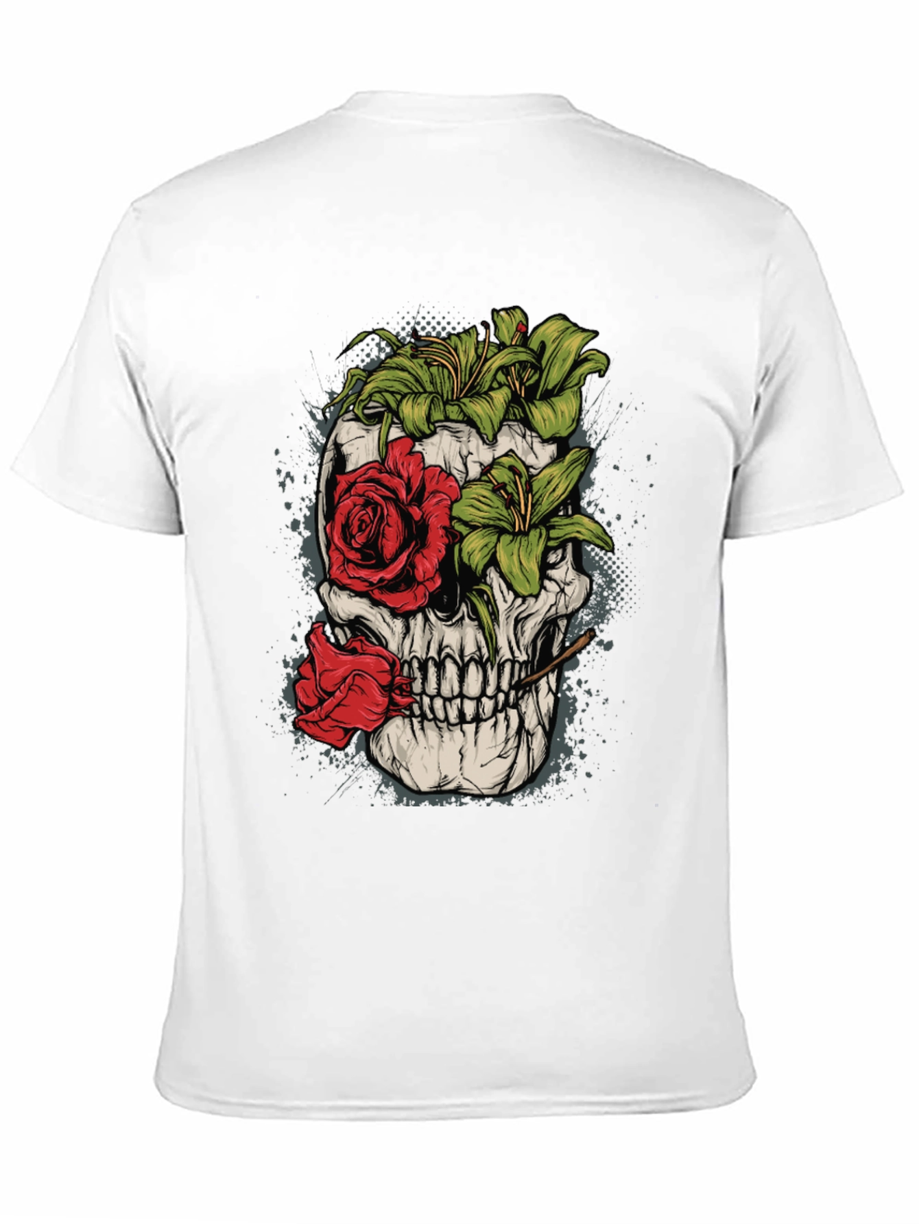 Floral Skull Graphic Tee - Mens Black T-Shirt