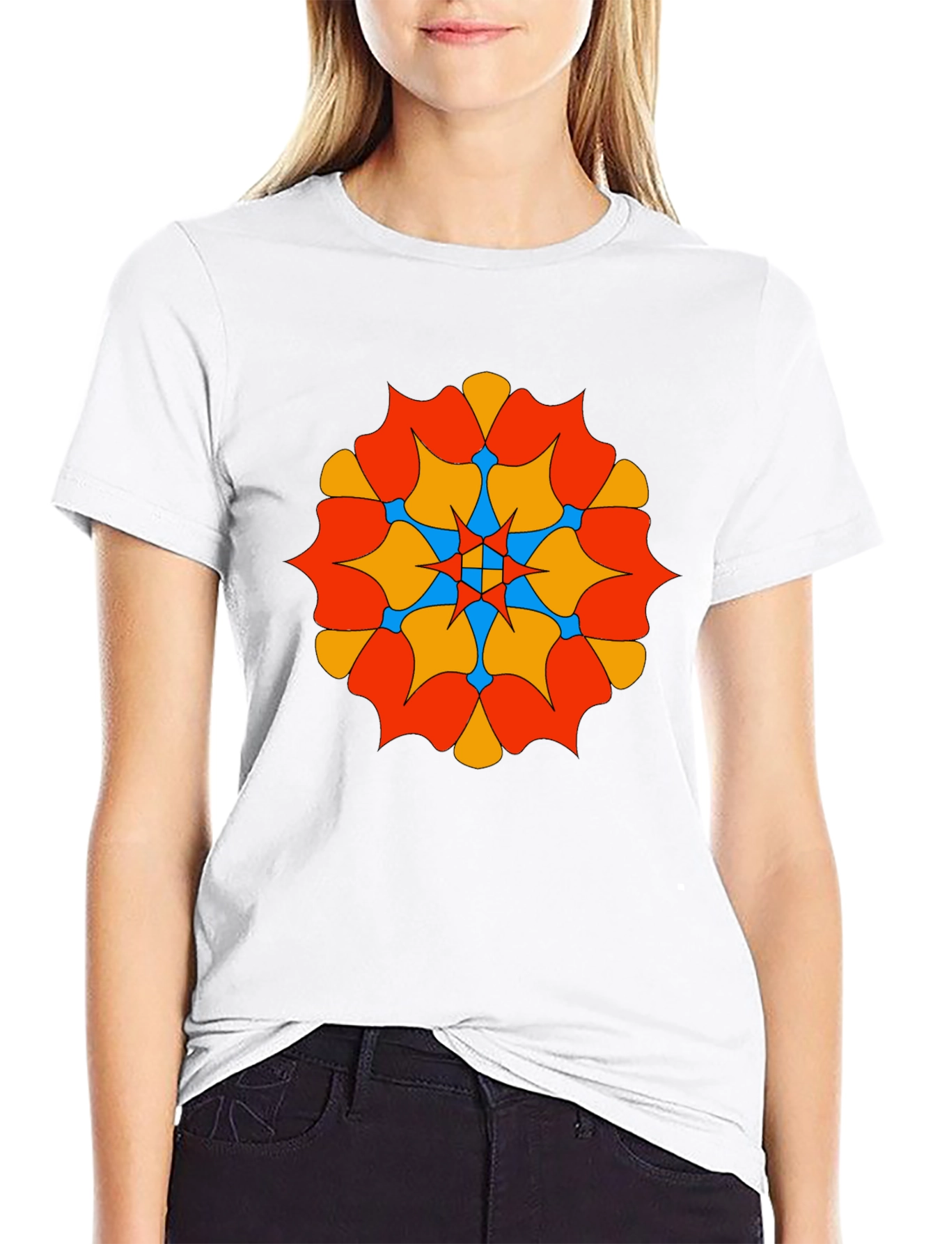 Geometric Mandala Graphic Tee - Black Cotton Comfort