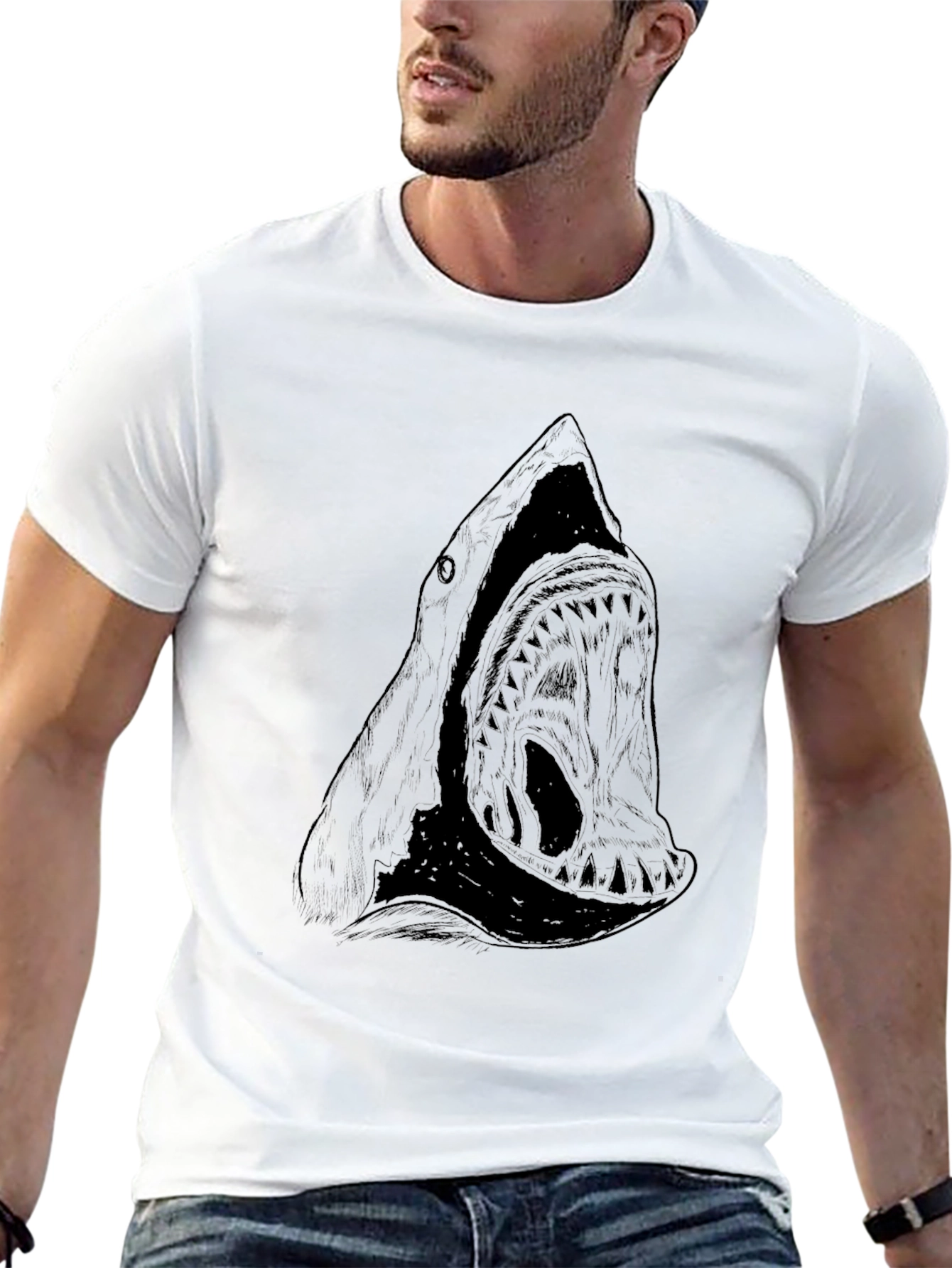 Mens Black Shark Graphic Tee