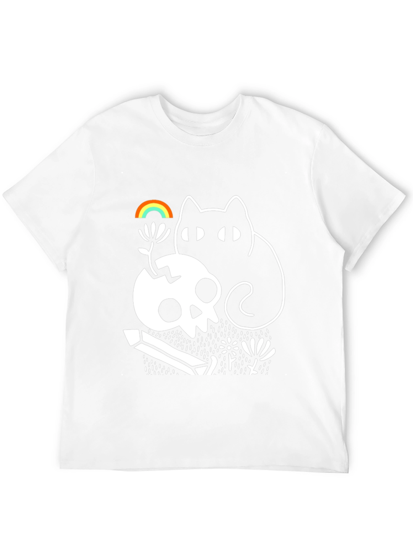 Gothic Whimsical Cat & Skull Graphic Tee