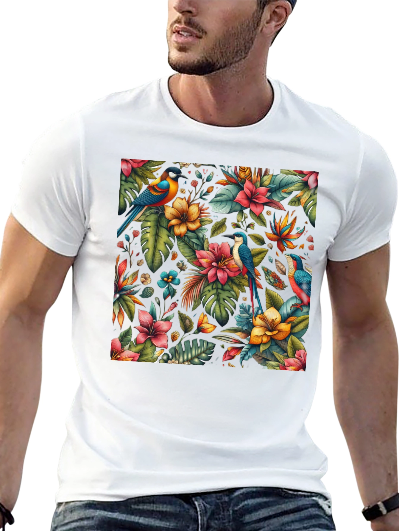 Tropical Birds & Floral Print Tee