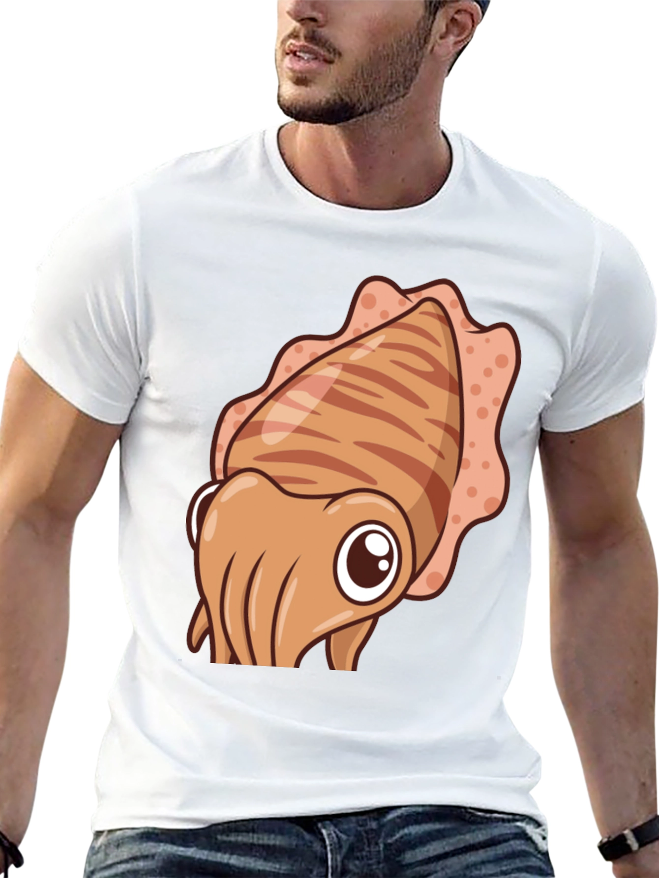 Cartoon Squid Graphic Tee - Black Cotton Comfort