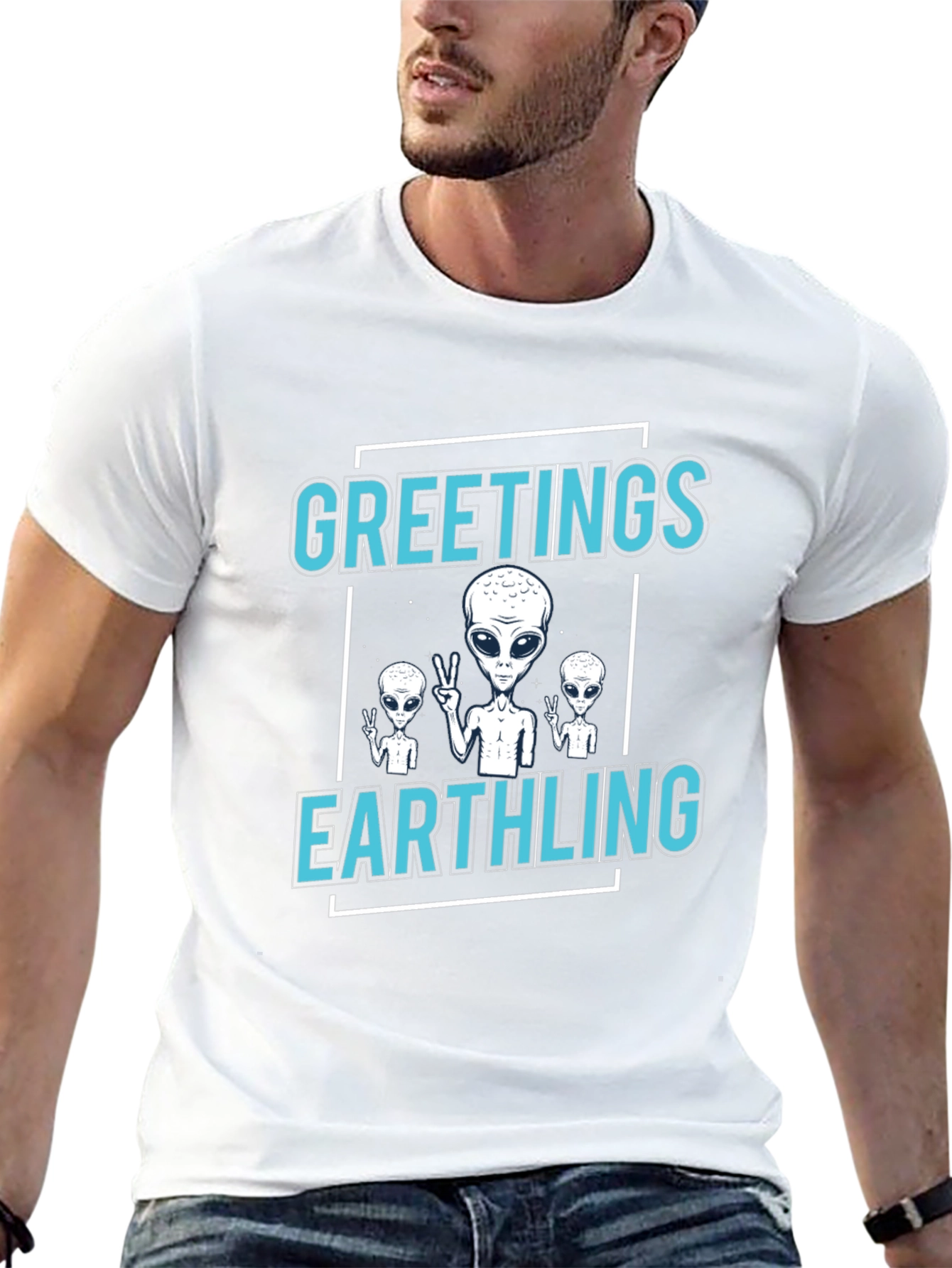 Greetings Earthling Alien T-Shirt - Novelty Space Tee