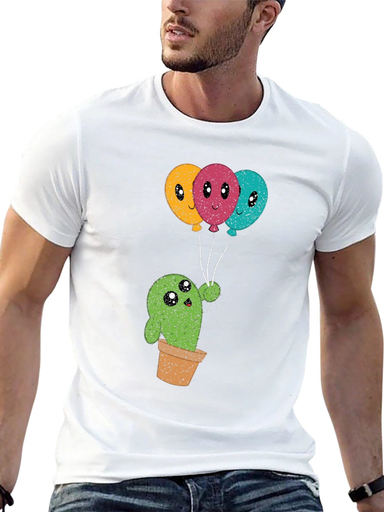 Cactus with Balloons T-Shirt - Cute & Fun Design
