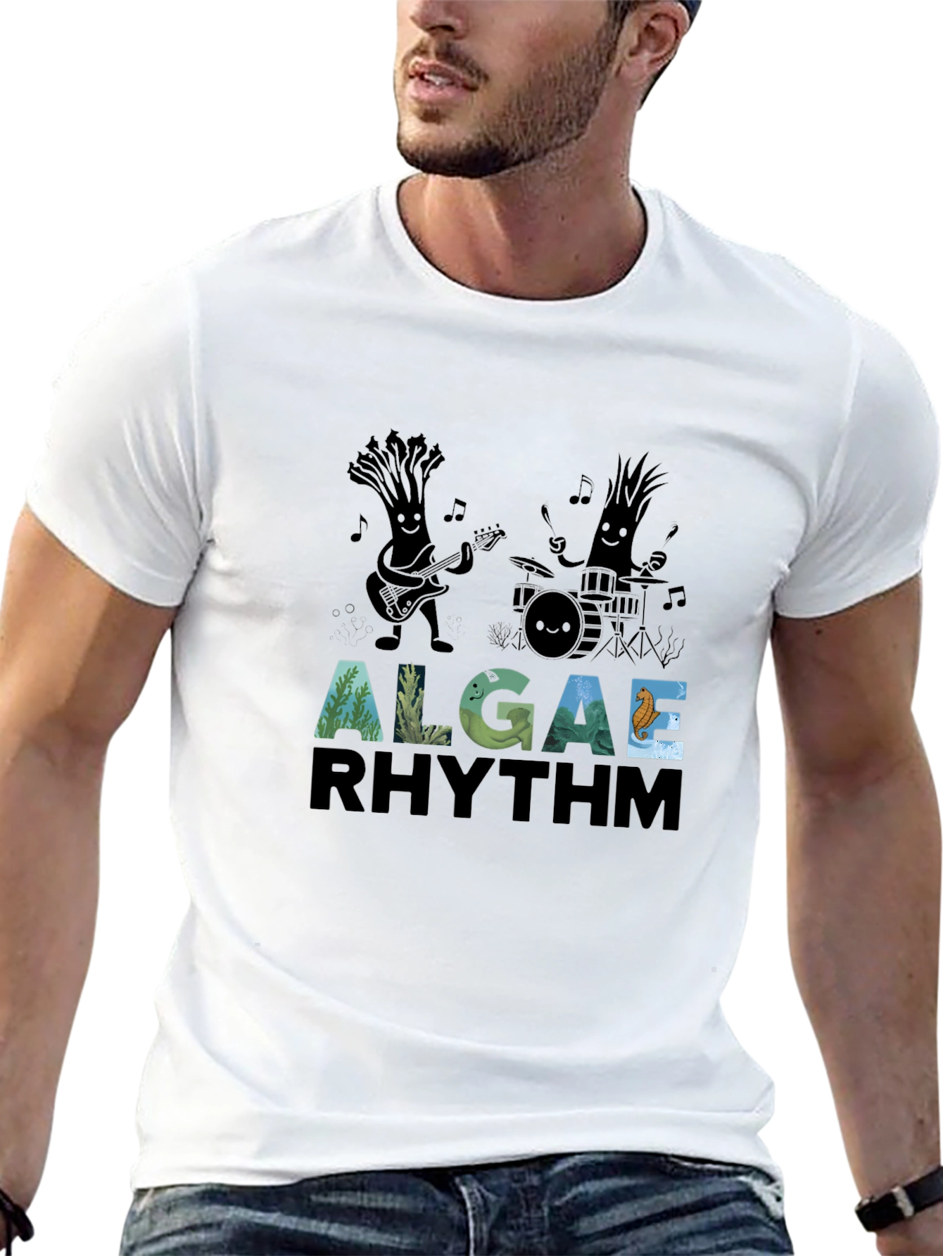 Algae Rhythm Black Graphic T-Shirt