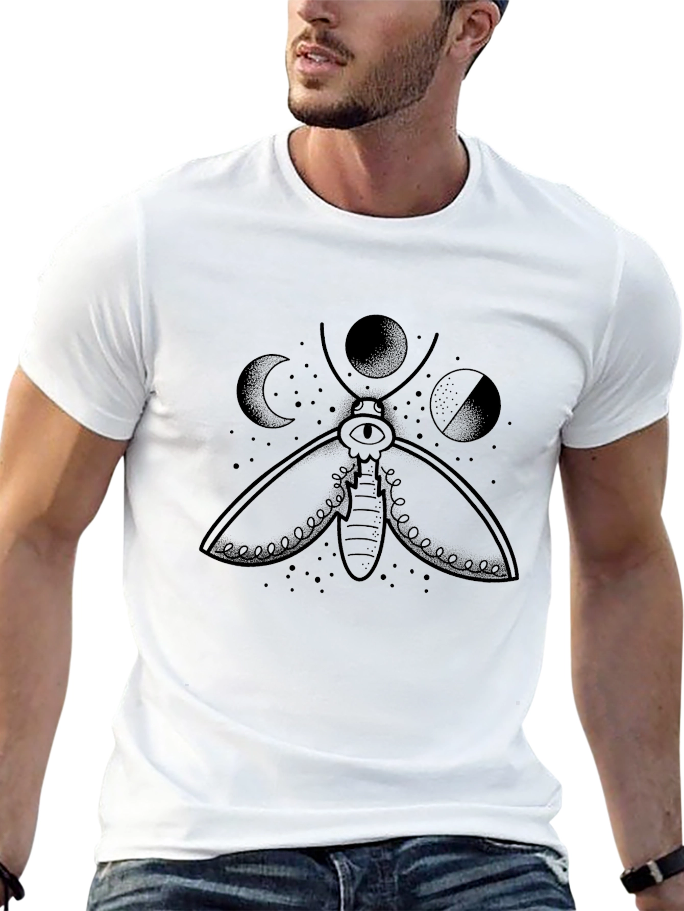 Moth Moon Phases Graphic Tee - Black