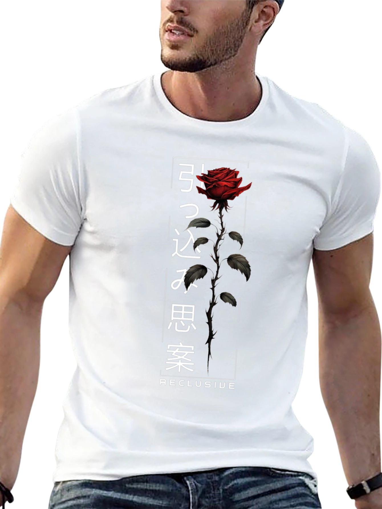 Rose Graphic Tee - Japanese Text Design