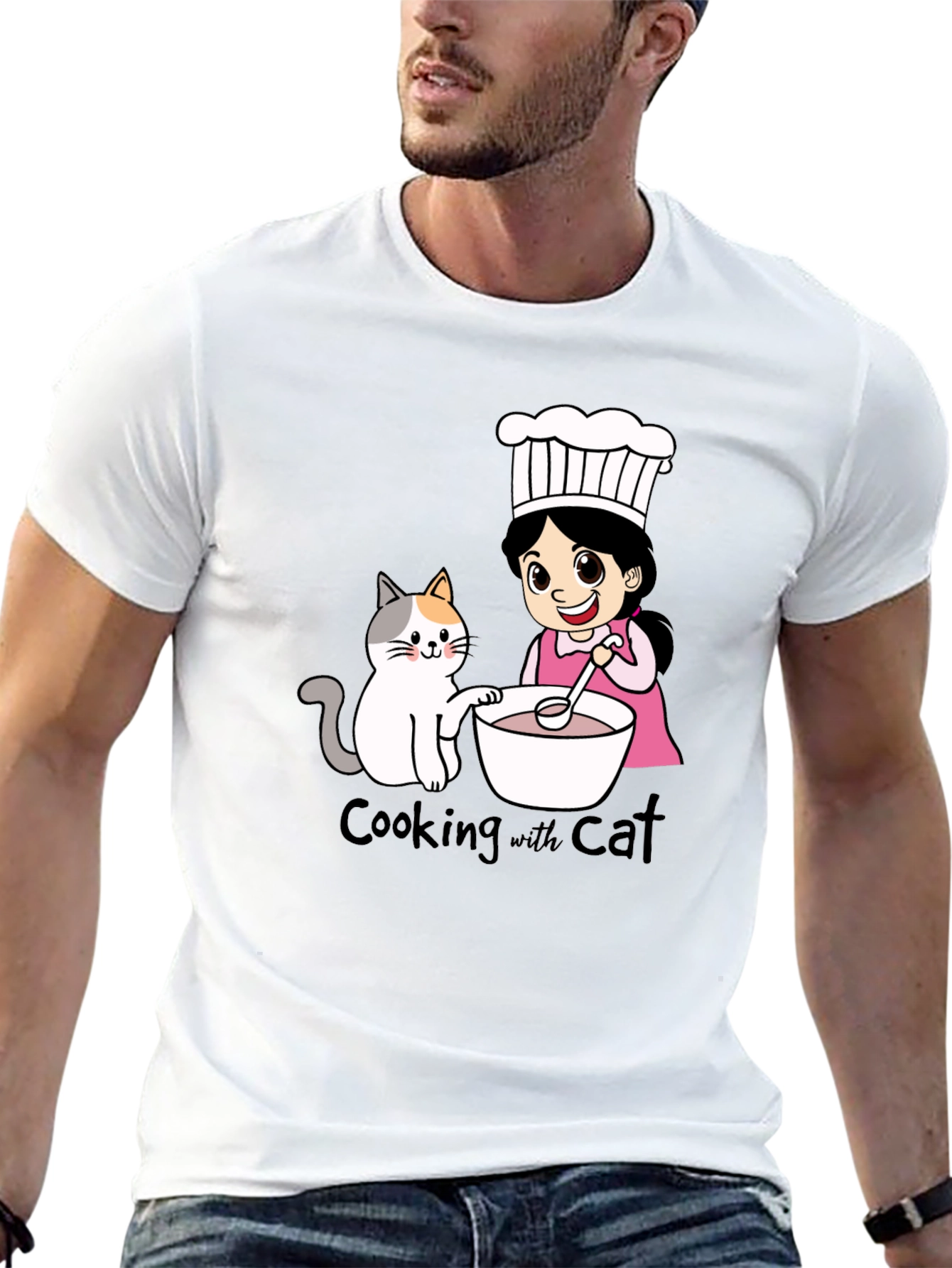 Cooking with Cat T-Shirt Cute Cartoon Design Tee